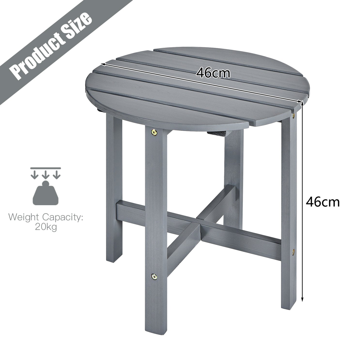 Round Wood Patio End Table with Slatted Design for Balcony Lawn-Grey