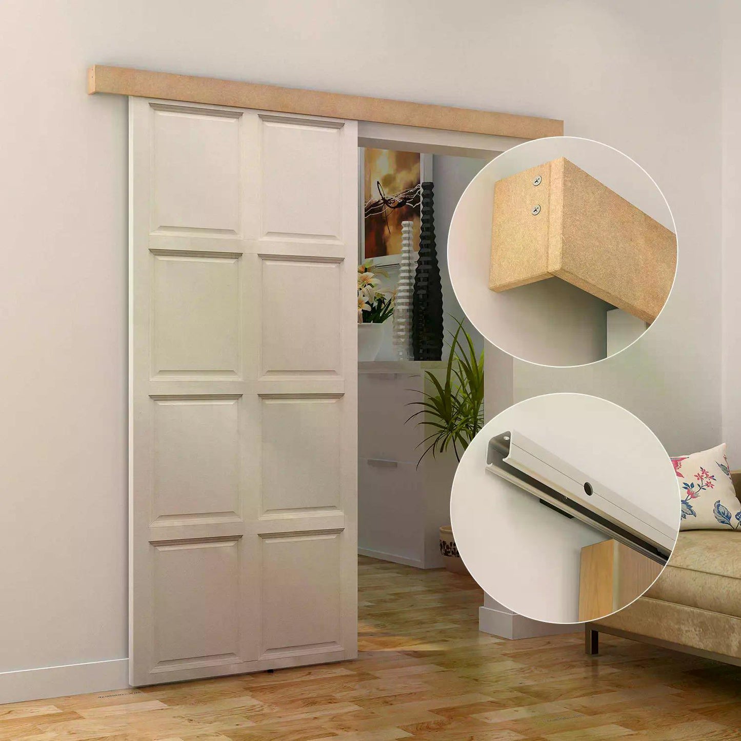 HOMCOM 6.5FT /2000mm Modern Sliding Barn Door Closet Hardware Track Kit Track System Unit For Single Wooden Door