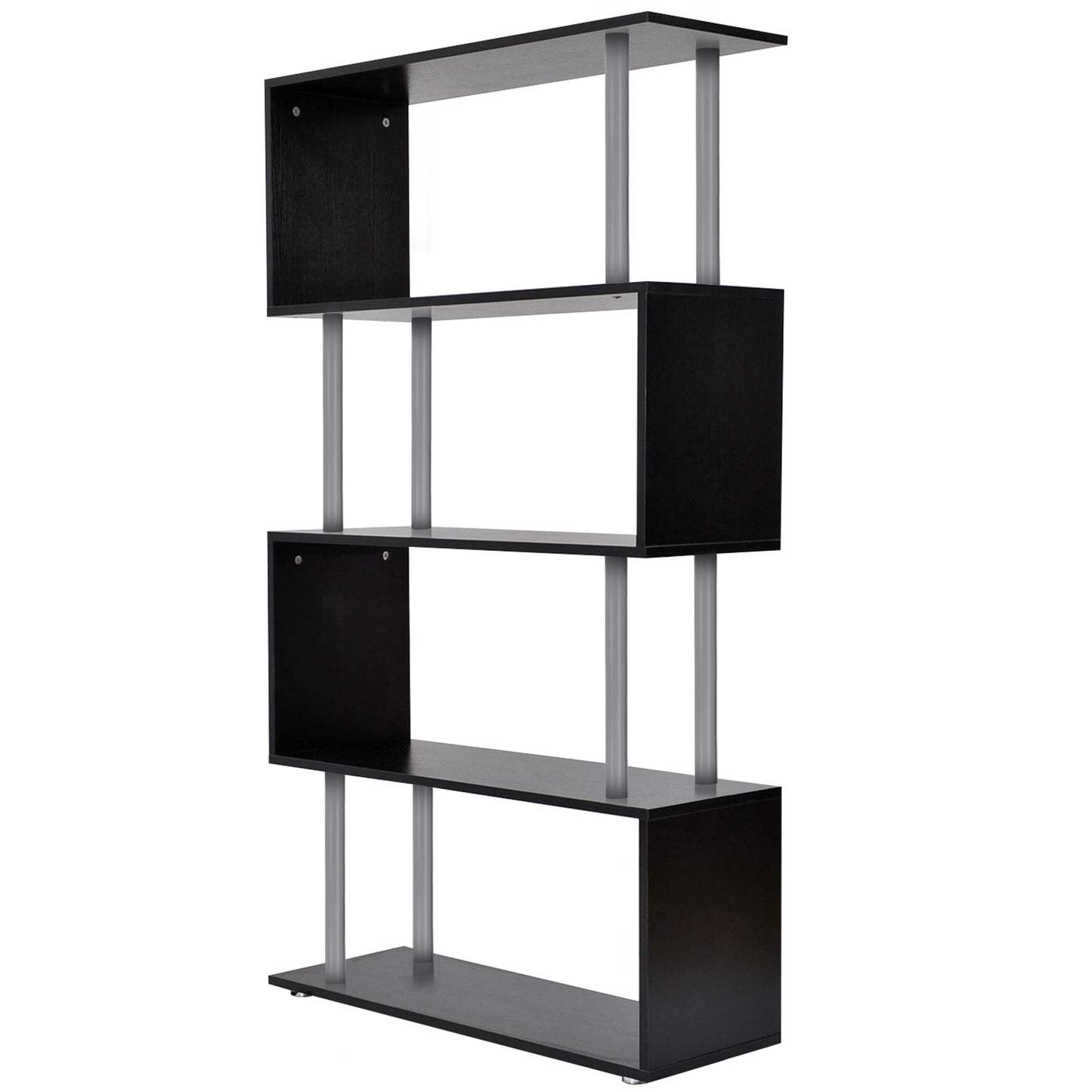 HOMCOM Wooden S Shape Bookcase Bookshelf Dividers Storage Display Unit Black