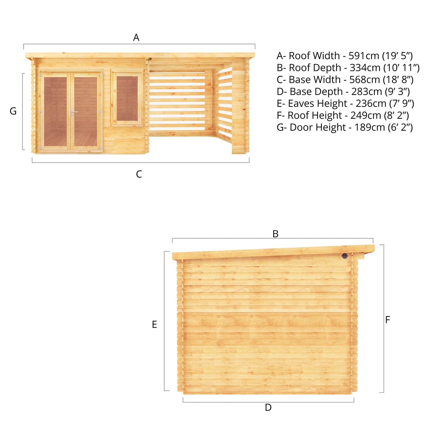 6M X 3M Elite Pent Log Cabin With Slatted Area - 28Mm