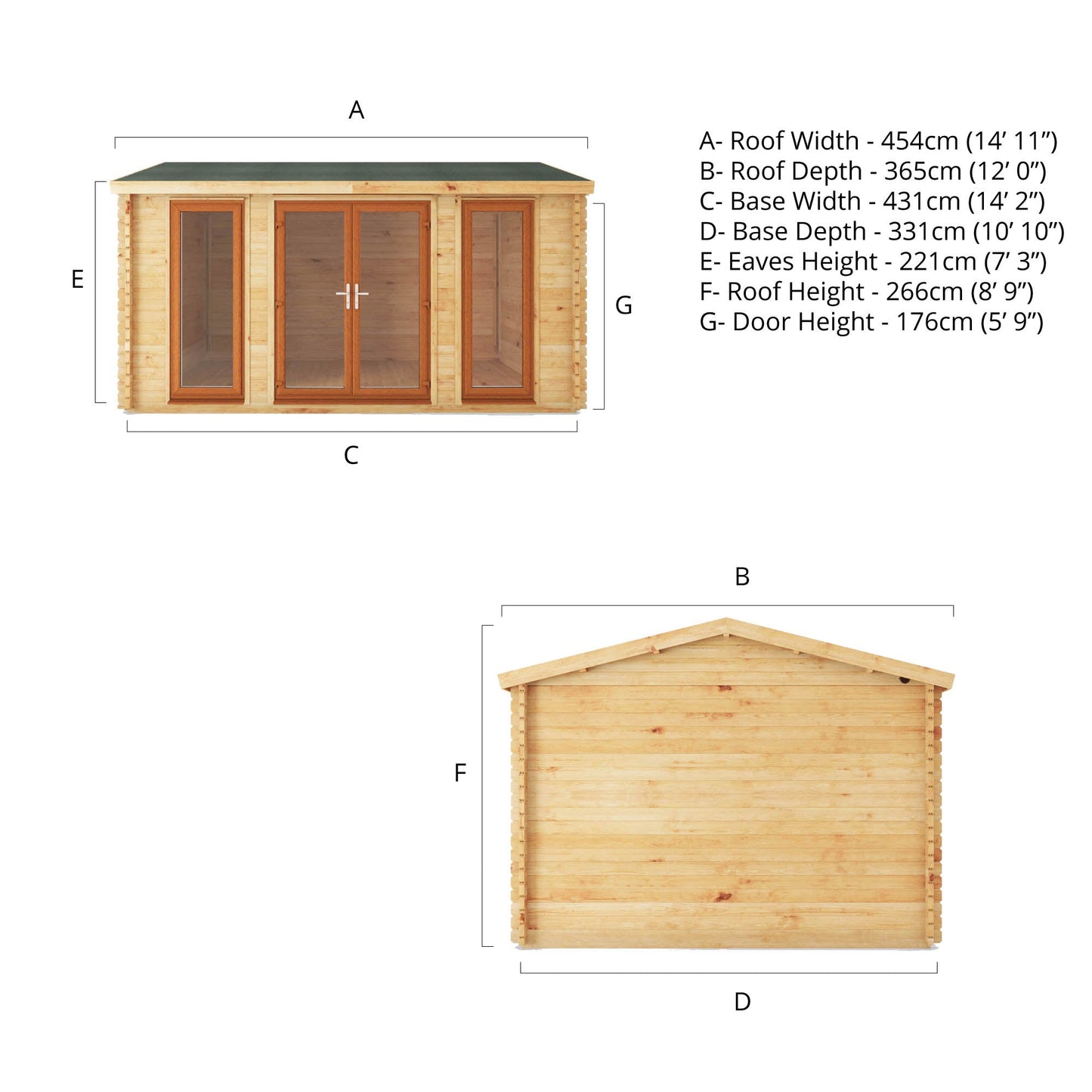 4.5M X 3.5M Home Office Studio - 44Mm (Upvc Windows & Door) - Oak