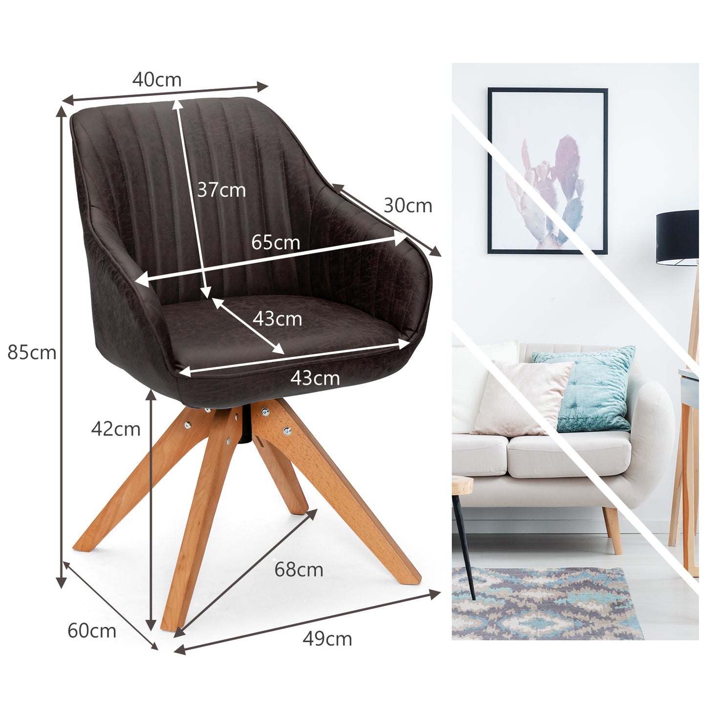 Set of 2 360° Swivel Accent Chair with Solid Wood Legs-Coffee