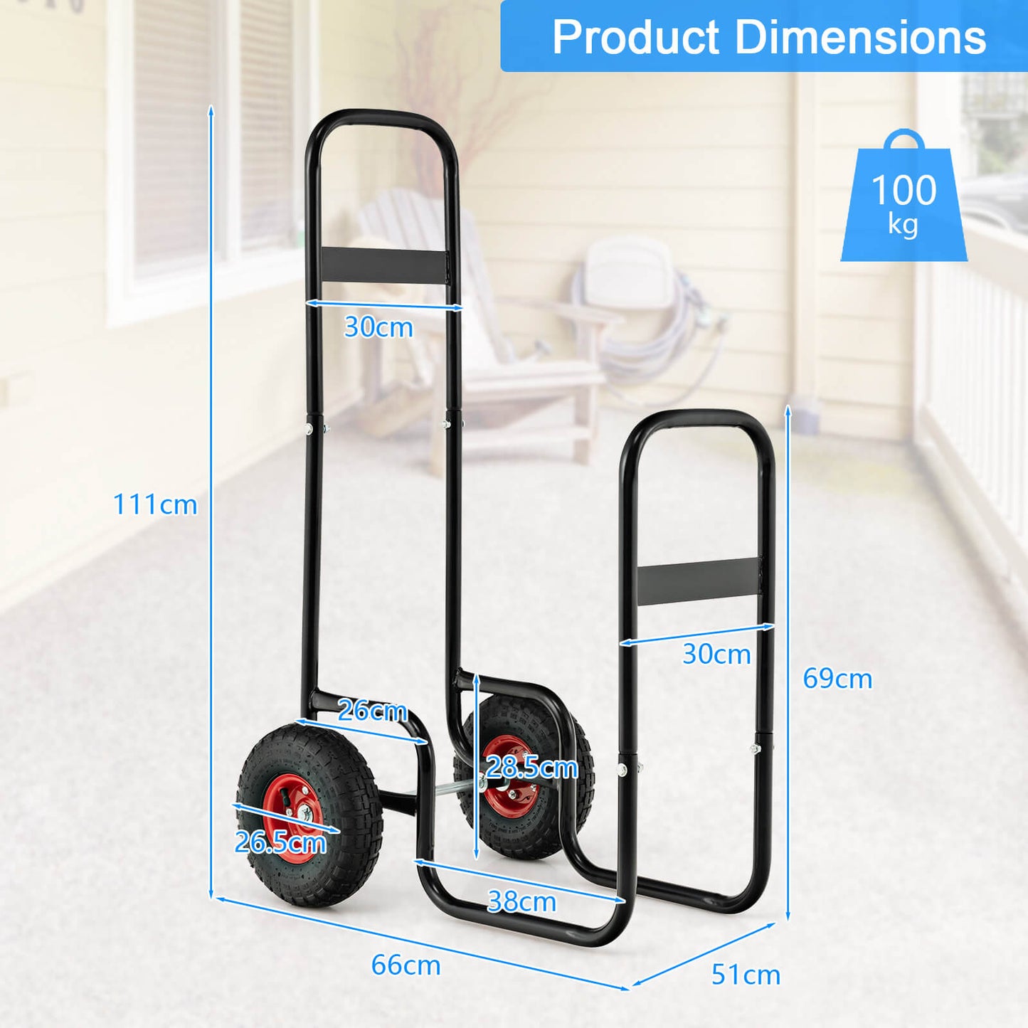 Steel Firewood Log Rack with Shockproof Rubber Wheels