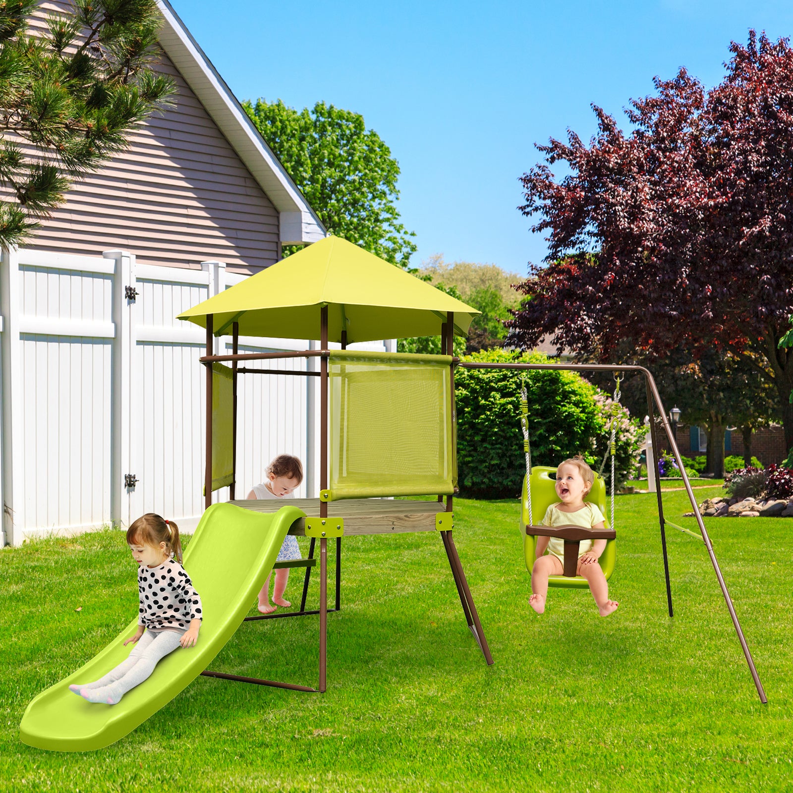 in Swing Set with Adjustable Baby Seat Slide – GardenArch