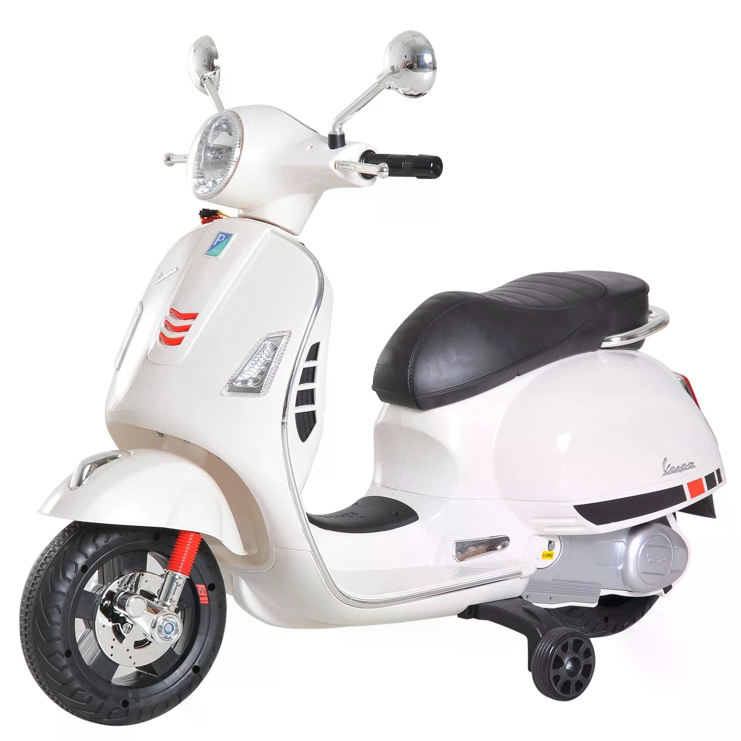 Vespa Kids Ride On Motorcycle, 6V, W/LED Lights - White - HOMCOM