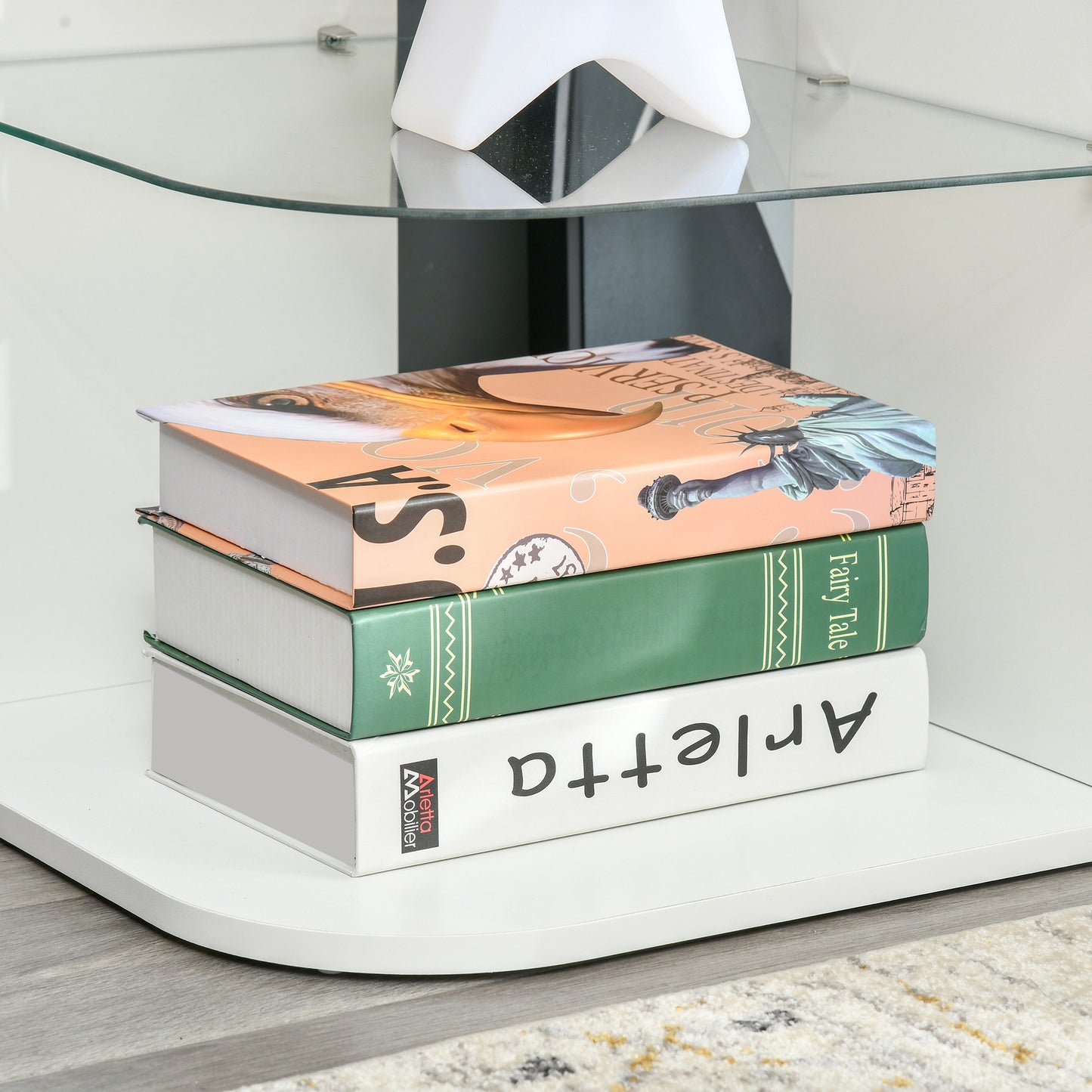 HOMCOM Modern Side Table Three Layer Bedside Table Nightstand with 2 Storage Shelves, for Living room, Bedroom, White