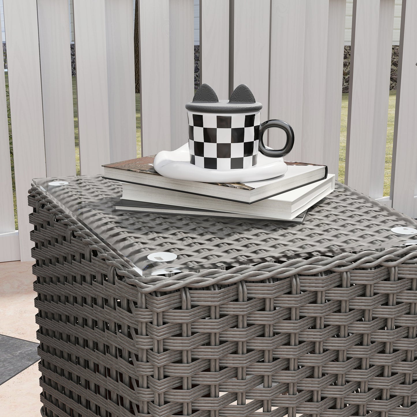 Outsunny Three-Piece Super Padded Rattan Set - Light Grey