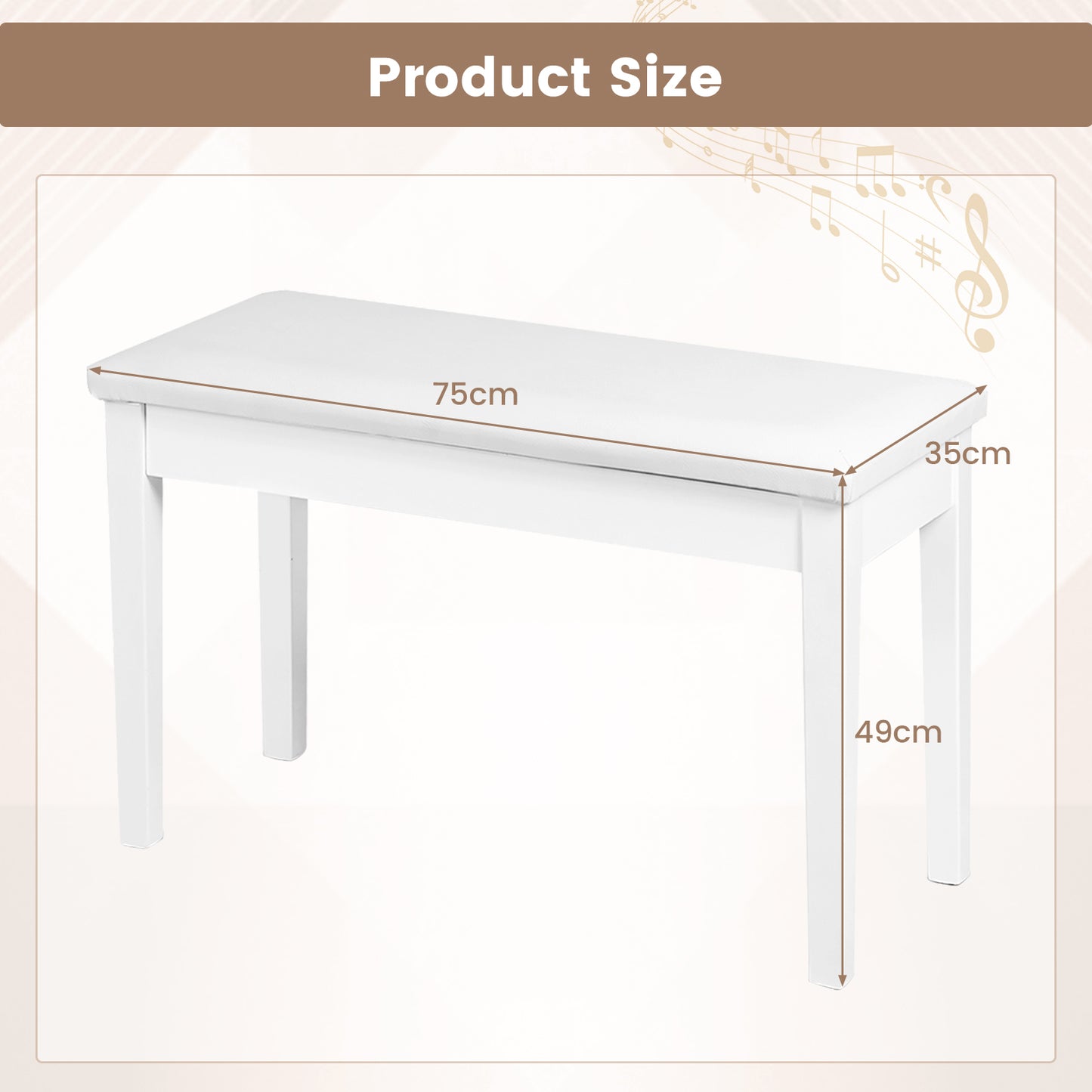 2-in-1 Padded Piano Bench with Storage Space-White