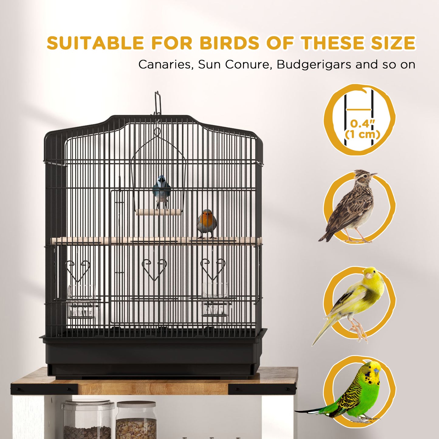 PawHut Large Metal Bird Cage with Perches, Food Bowls, Swing, for Budgies, Parakeets, Black