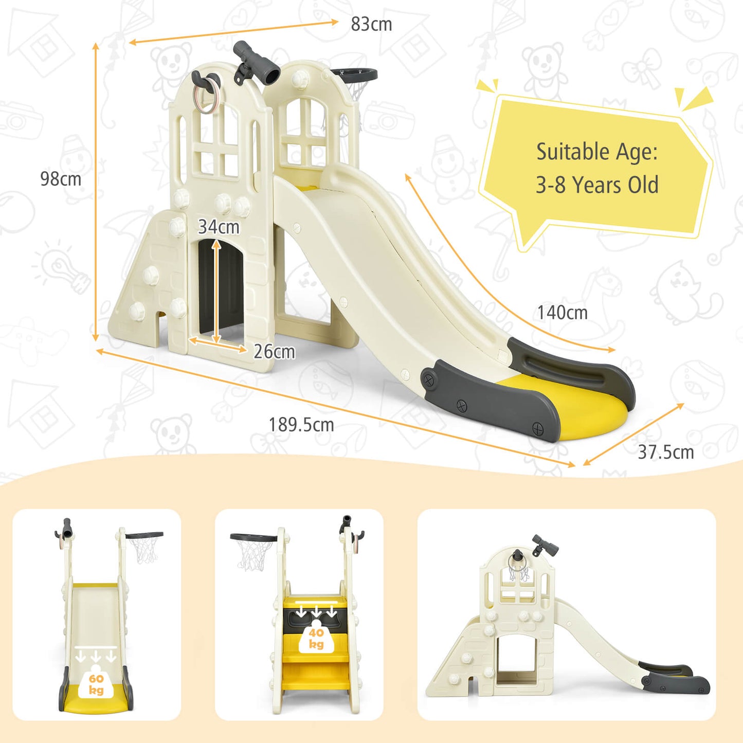 6-In-1 Toddler Climber Slide Playset-Yellow