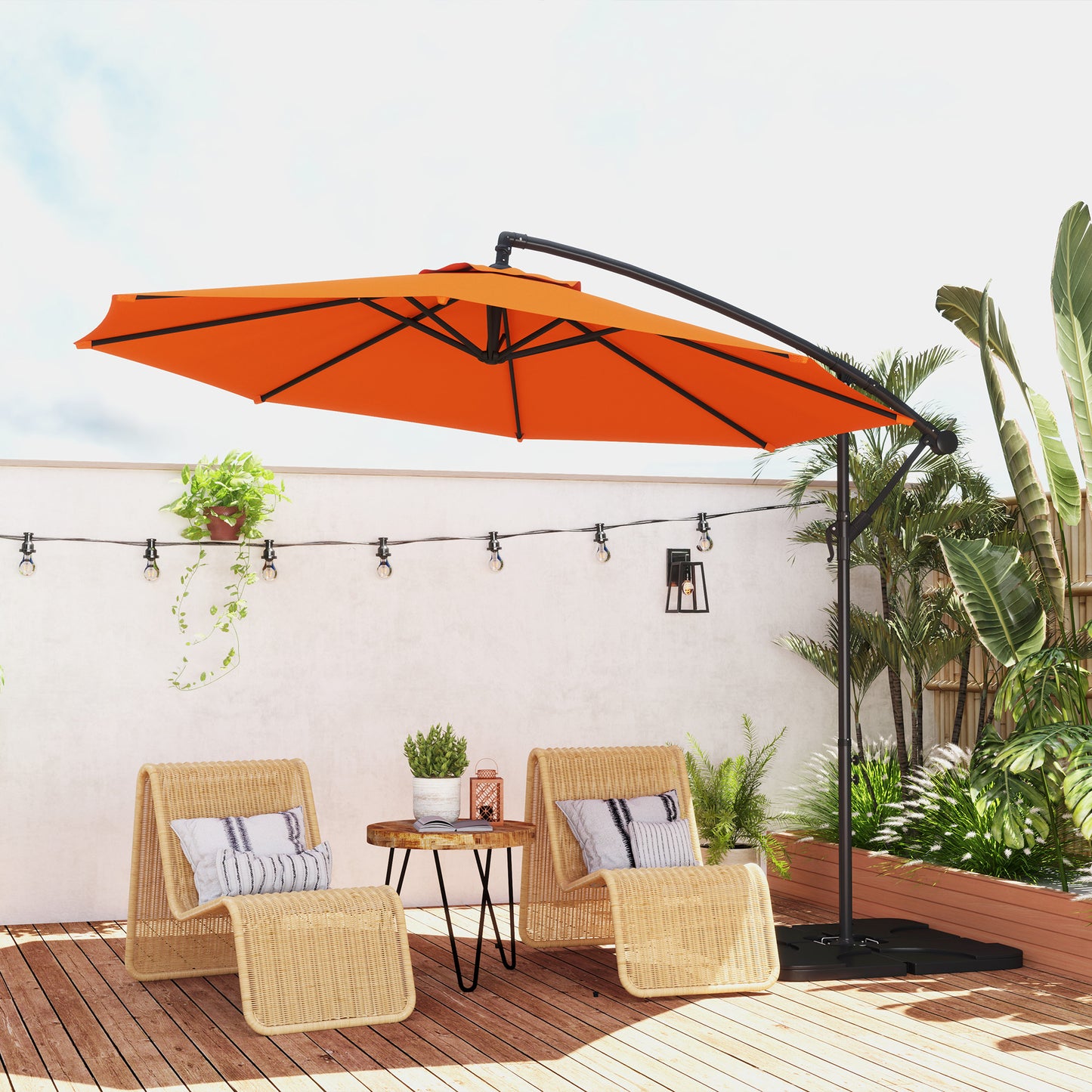 Outsunny 3m Overhanging Parasol, with Base, Weights and Cover - Orange