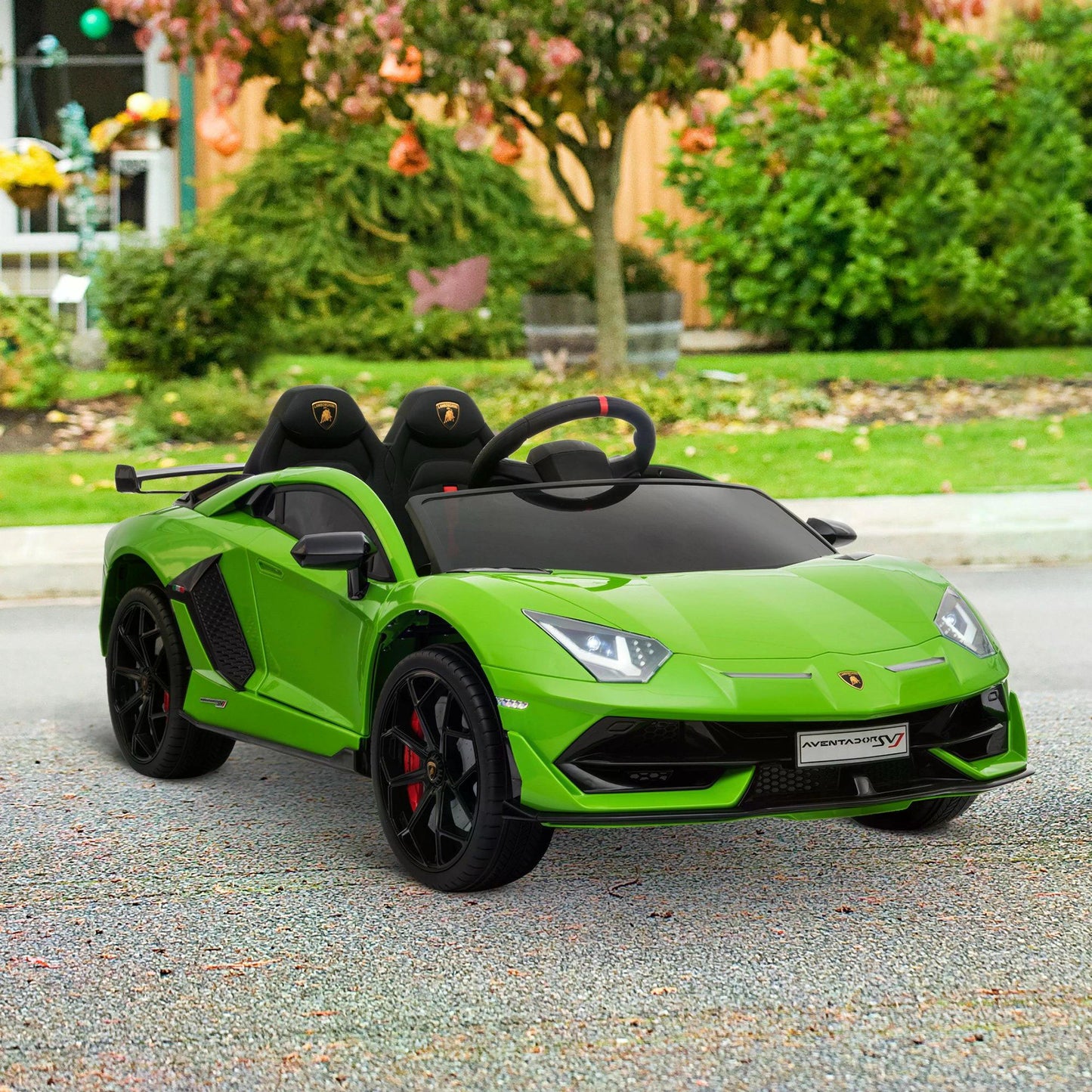 HOMCOM Compatible 12V Battery-powered Kids Electric Ride On Car Lamborghini Aventador Sports Racing Car Toy with Parental Remote Control Music Green