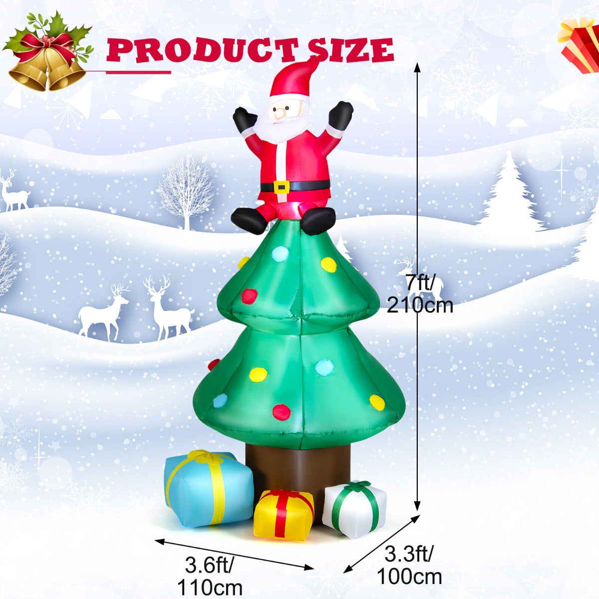 7 Feet Inflatable Christmas Tree with Santa Claus and LED Lights