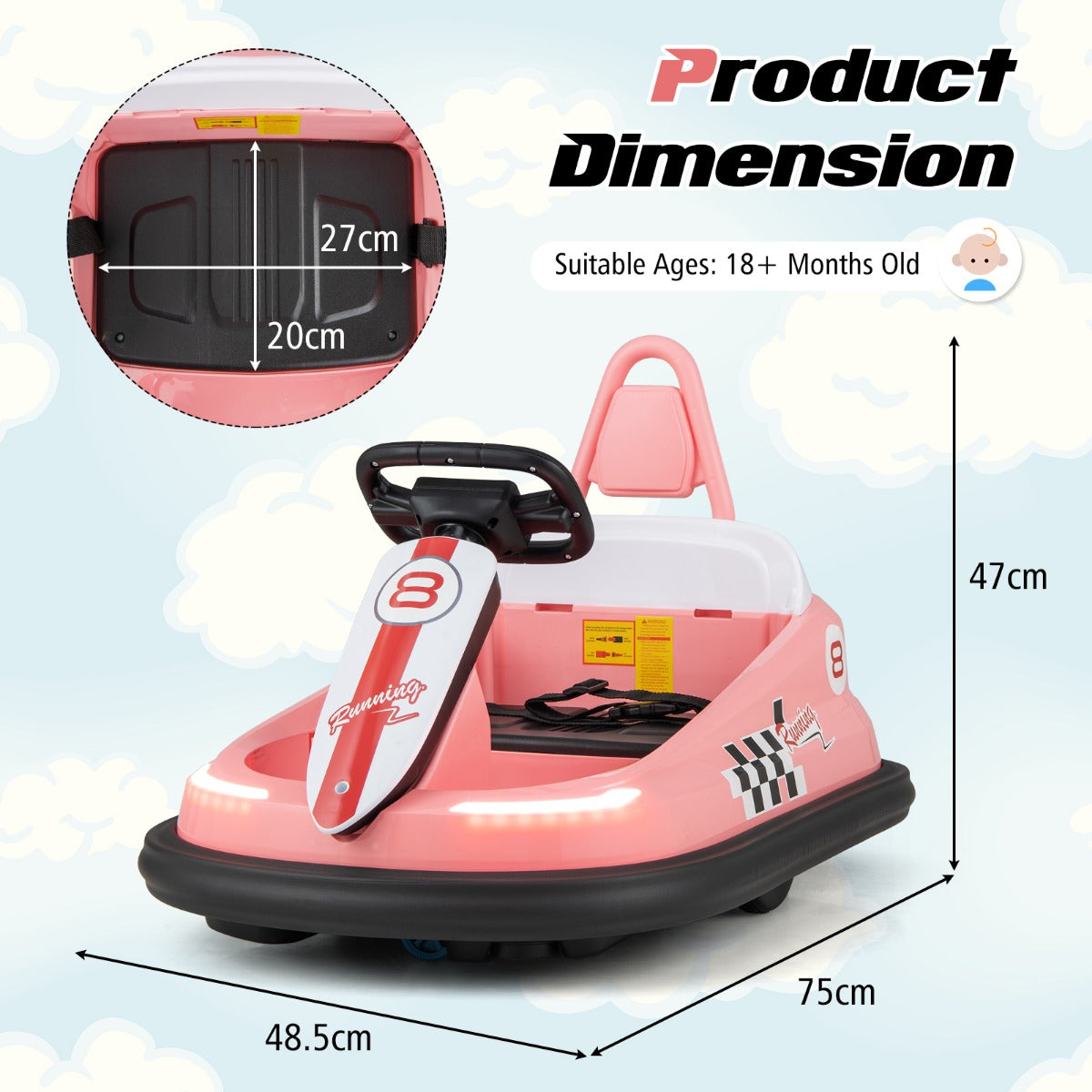 Electric kids Ride-on Bumper Car with 360° Spinning and Dual Motors-Pink