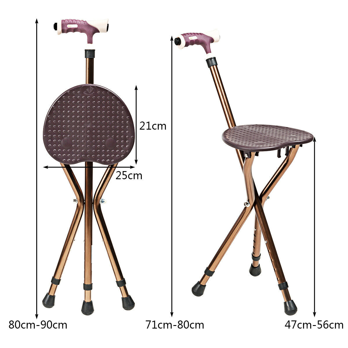 Height Adjustable Folding Massage Cane Seat Walking Stick with LED Light-Red