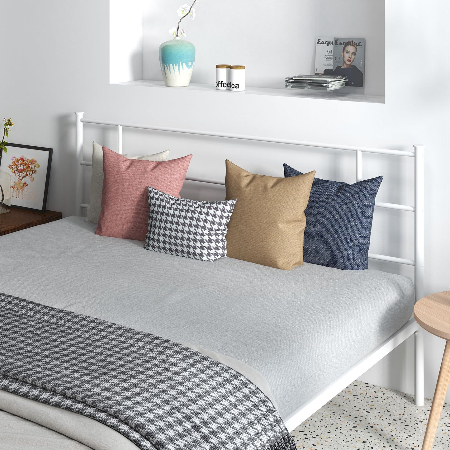 HOMCOM King Bed Frame, Metal Bed Base with Headboard and Footboard, Metal Slat Support and 31cm Underbed Storage Space