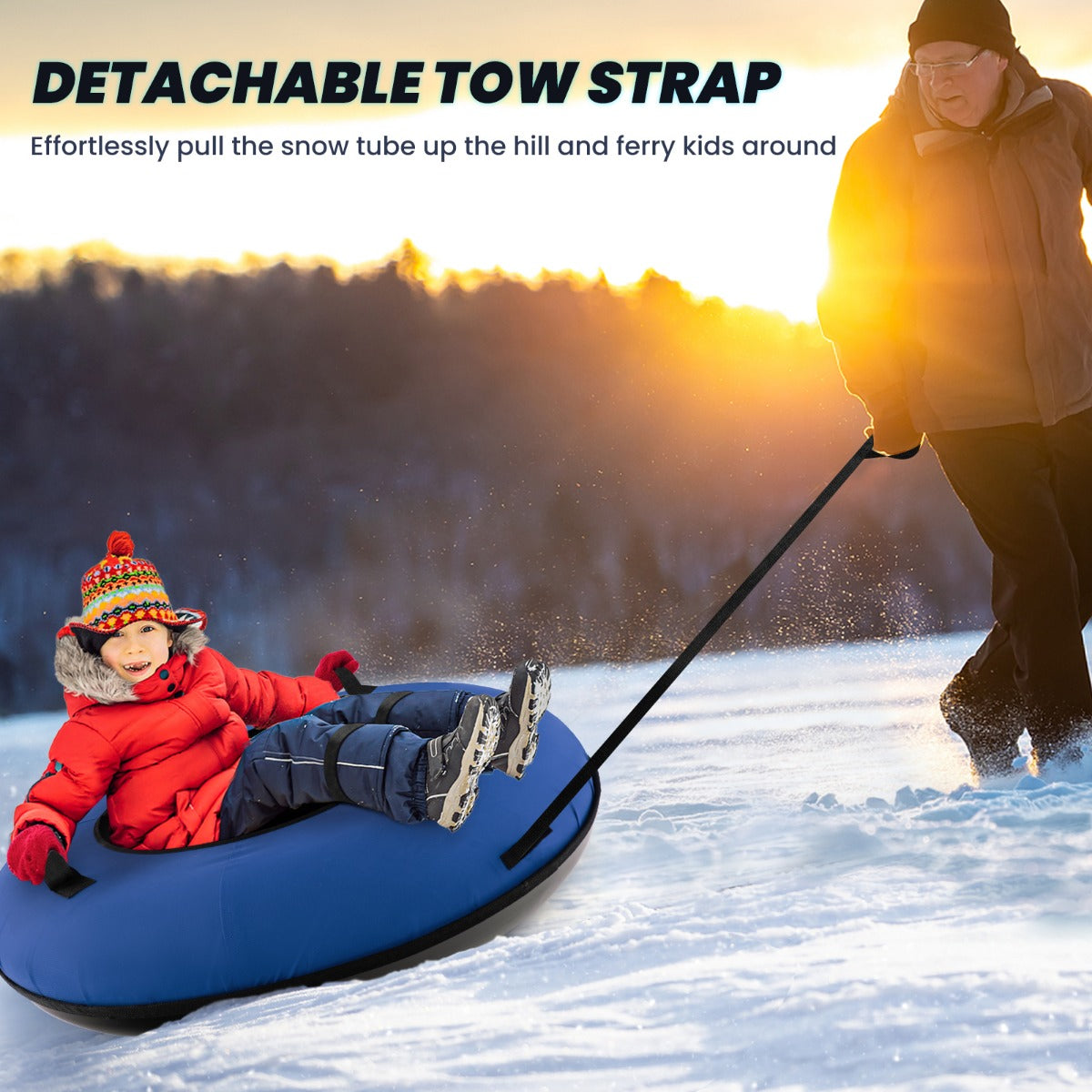Heavy Duty Snow Tube For Adults & Kids - 48 Inch Extra Thick Vinyl Winter Sled