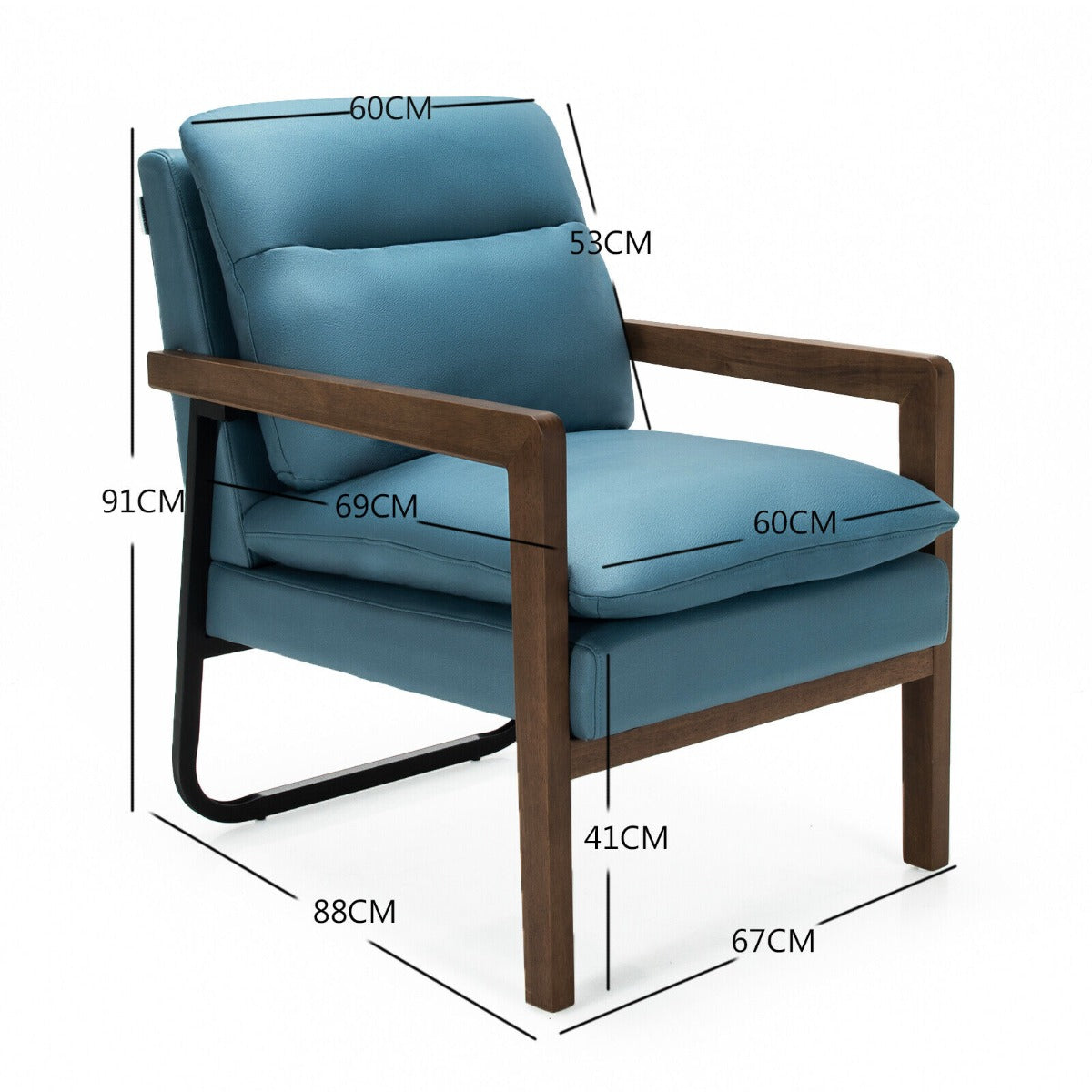 Accent Upholstered Armchair with Padded Backrest and Seat Cushion-Blue