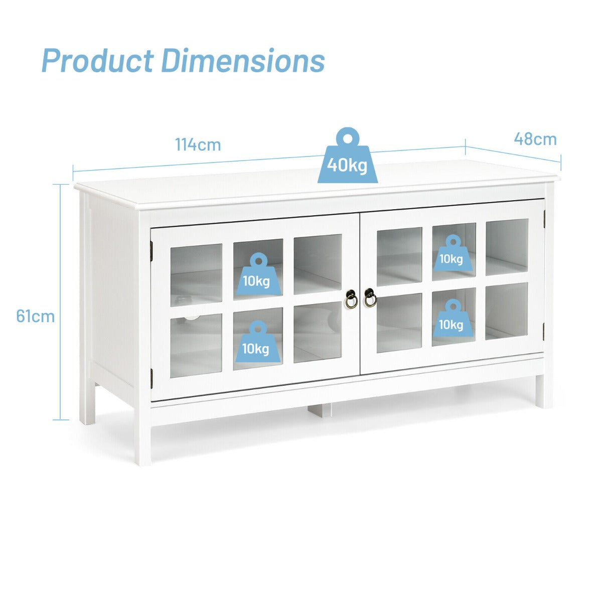 Modern Wooden TV Stand with Tempered Glass Doors for TVs up to 50''-White