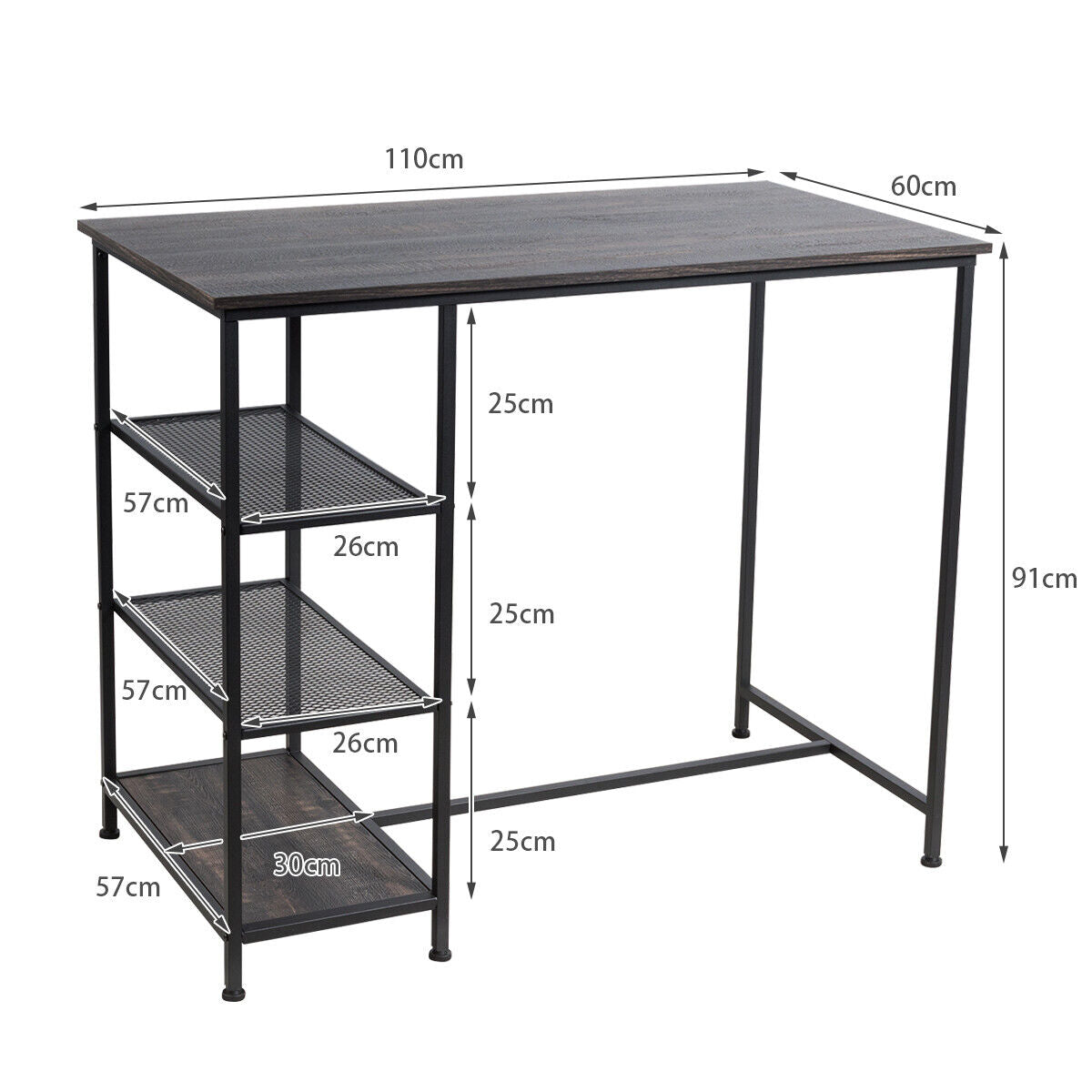 Modern Kitchen Breakfast Counter Dining Bar Table with 3-Tier Shelves