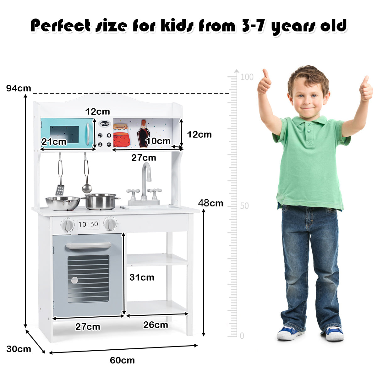 Kids Wooden Play Kitchen with Stove Oven Sink and Shelf