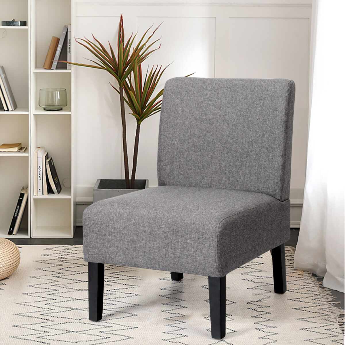 Armless Accent Chair with Curved Backrest for Living Room & Bedroom-Gray