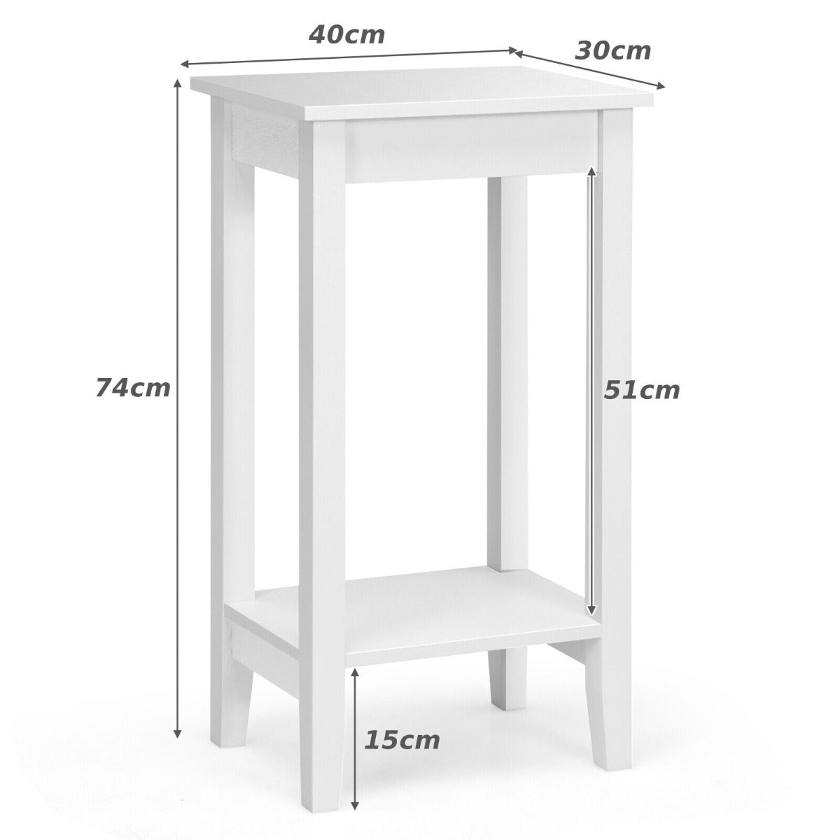 2 Piece Versatile Wooden Narrow End Table with 2-Tier Storage Shelves-White