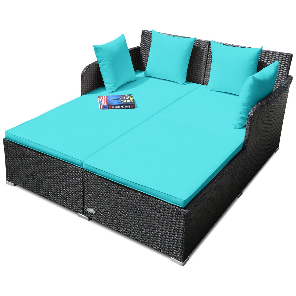 Rattan Garden 2 Seater Daybed Furniture Set with Cushions-Turquoise