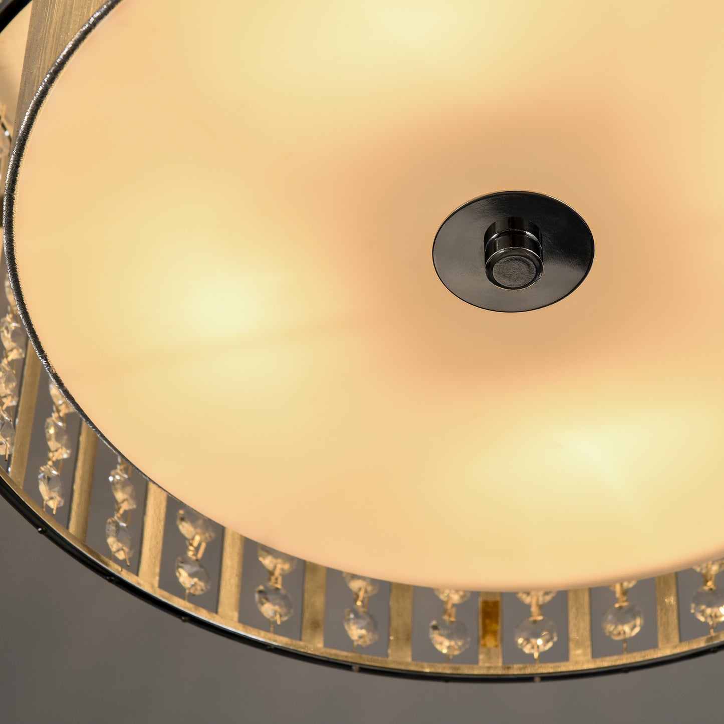 HOMCOM Modern K9 Crystal Chandelier Ceiling Light with Double Layer Lampshade, Round Pendant Light for Living Room, 4 G9 Bulbs Required, ?35 cm