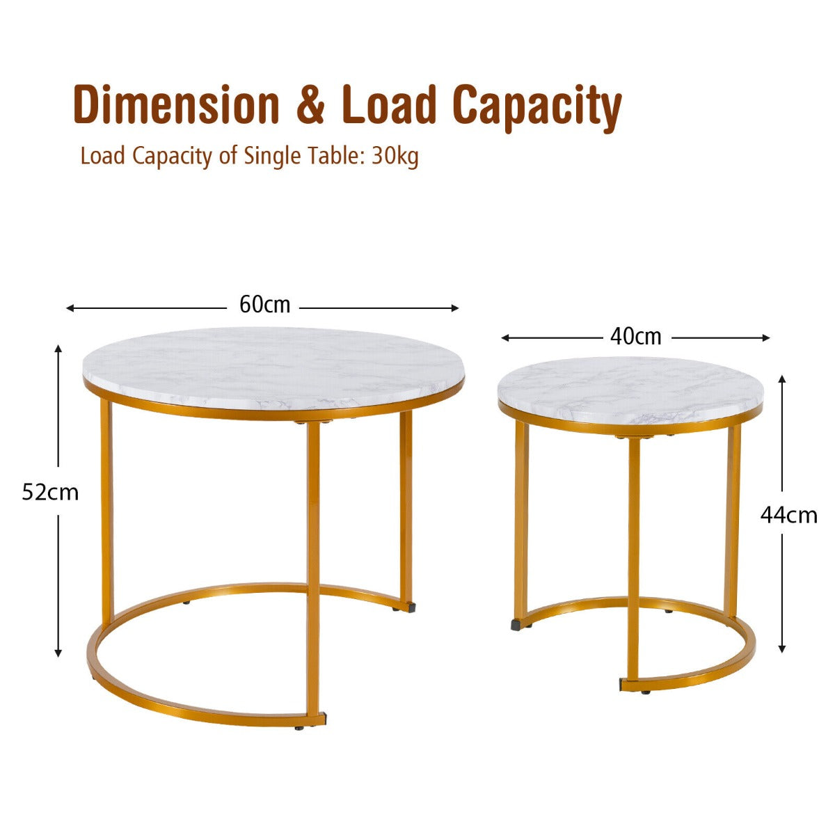 2 Piece Modern Industrial Stackable Nesting Coffee Tables for for Home Office-White