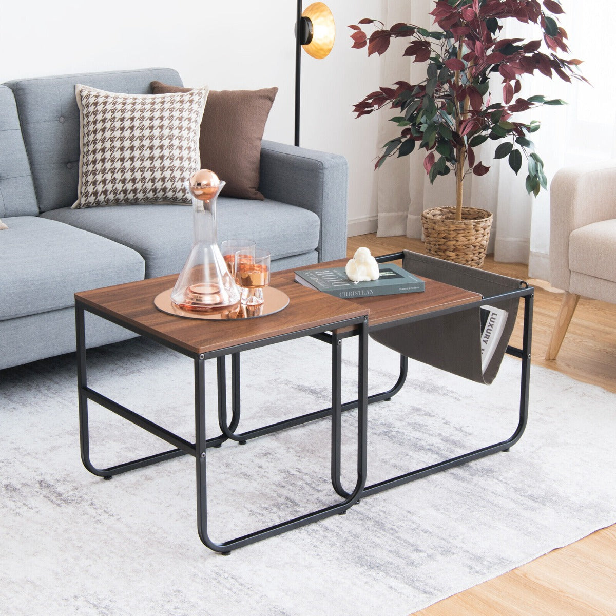 Photo inspiration: Picture Idea: 2 Pieces Modern Industrial Nesting Coffee Table Set Brown