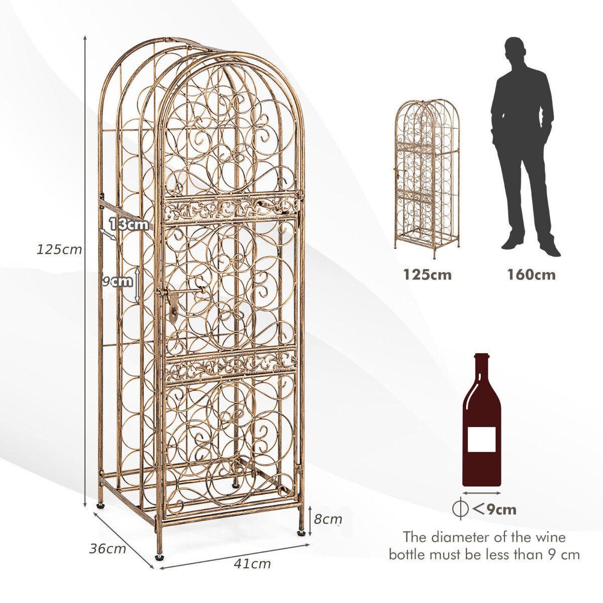 45 Bottles Metal Wine Rack with Lockable Door for Kitchen Bar Cellar