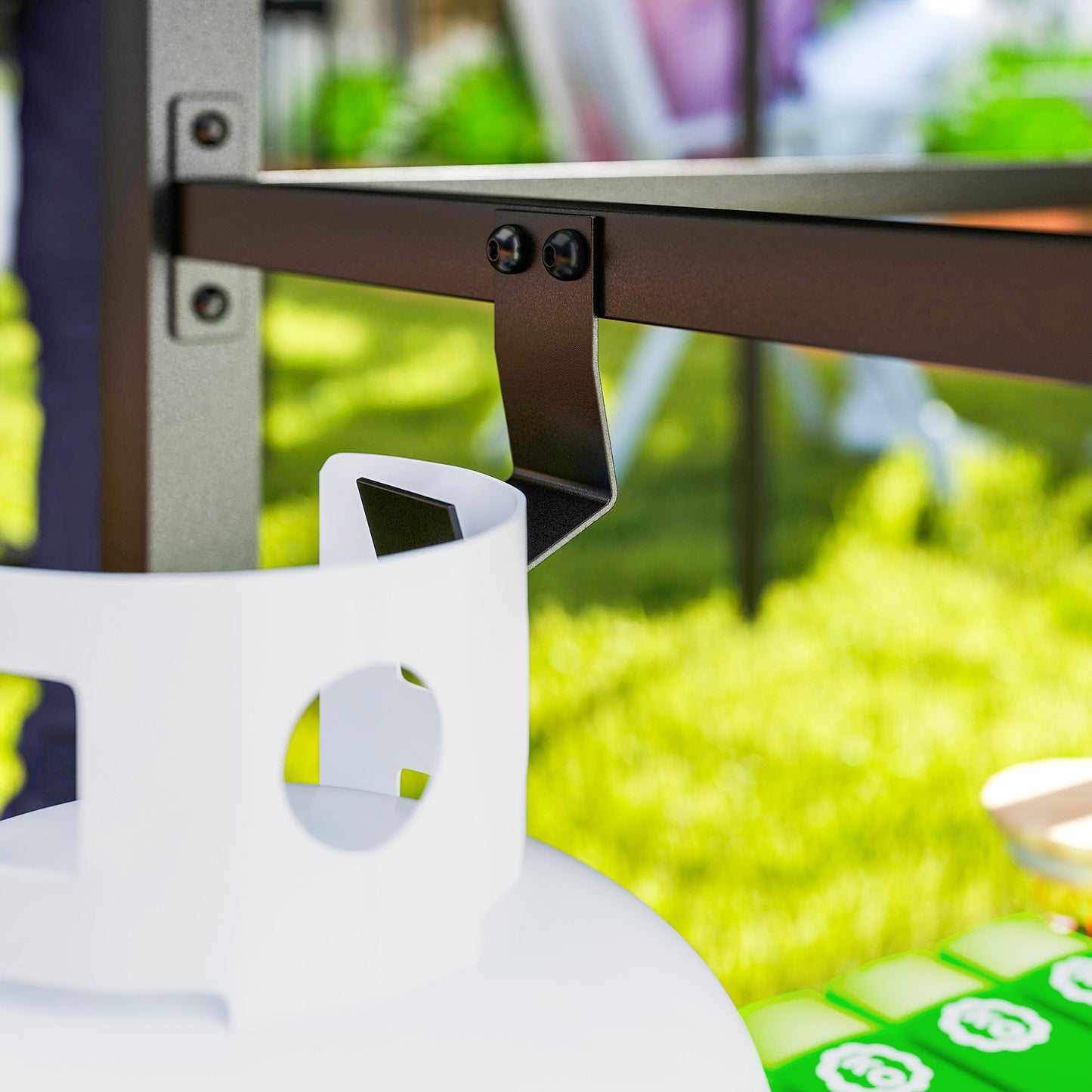 Outsunny Outdoor Grill Dining Cart 2-Shelf Movable Pizza Oven Table Stand with Stainless Steel Top, Portable BBQ Trolley Food Prep Outdoor Kitchen BBQ Station with Hooks Wheels Handle, Charcoal Grey