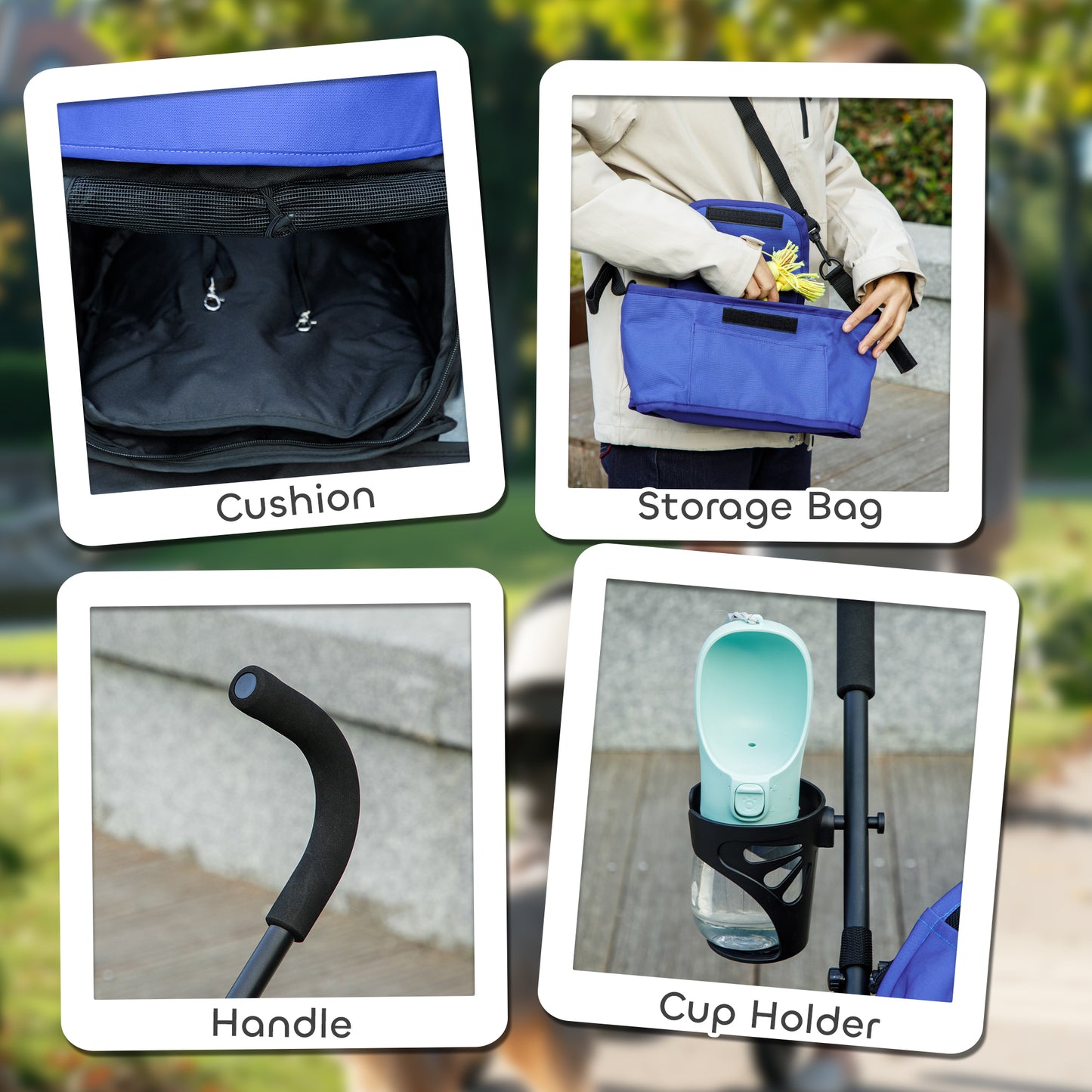 PawHut Foldable Dog Stroller, Lightweight Dog Pram w/ Shoulder Strap, Storage Bag, Cup Holder, Dark Blue