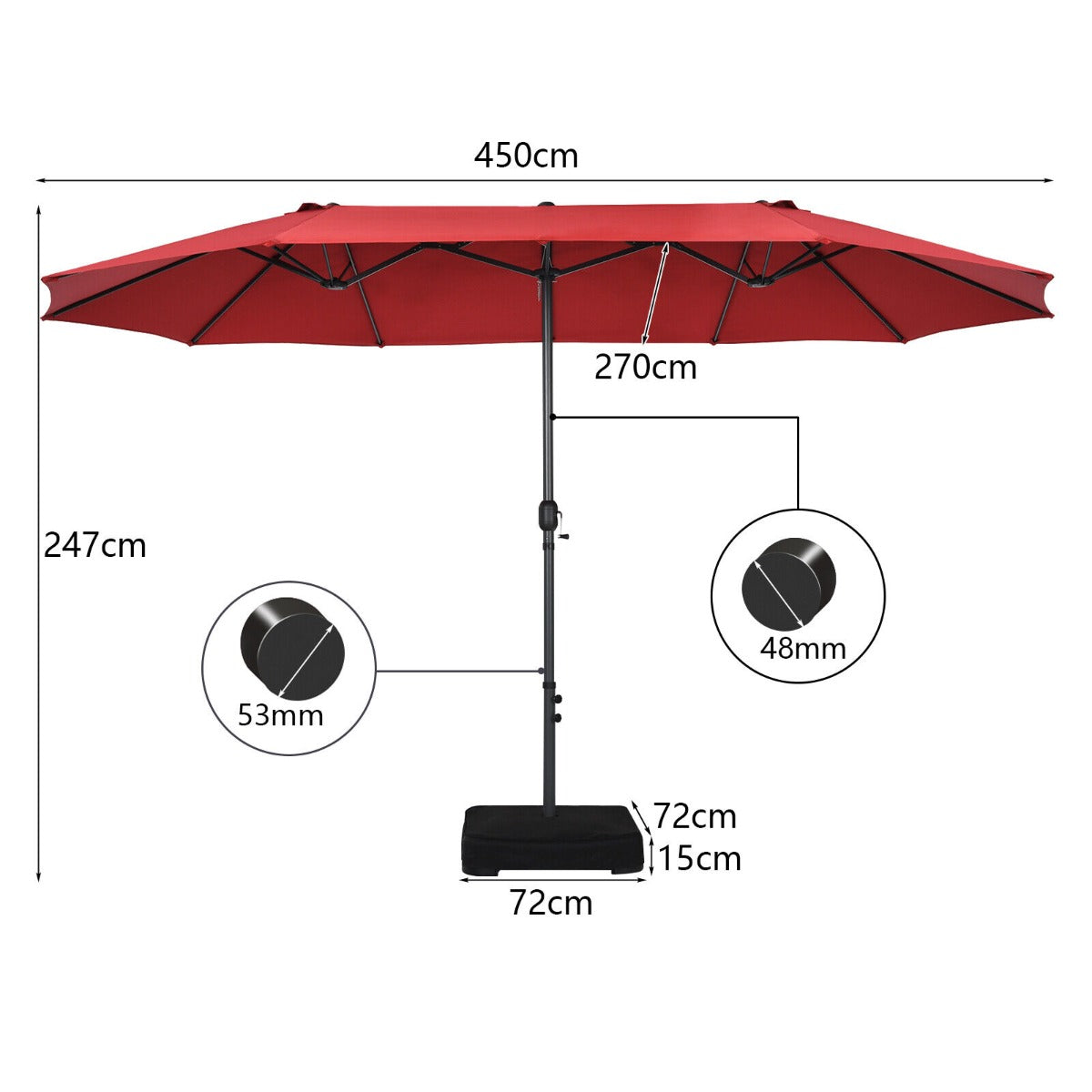 450CM Double Sided Outdoor Umbrella Twin Size with Crank Handle-Wine
