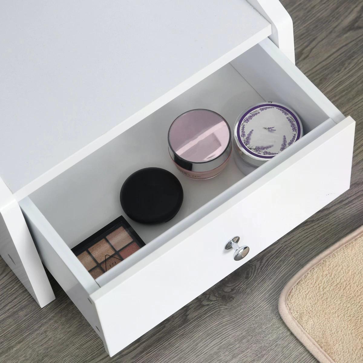 HOMCOM Freestanding Jewellery Cabinet Storage Mirror Armoire w/ LED Lights Hooks Drawer Hairdryer Holder Vanity Adjustable Bedroom Furnishing White