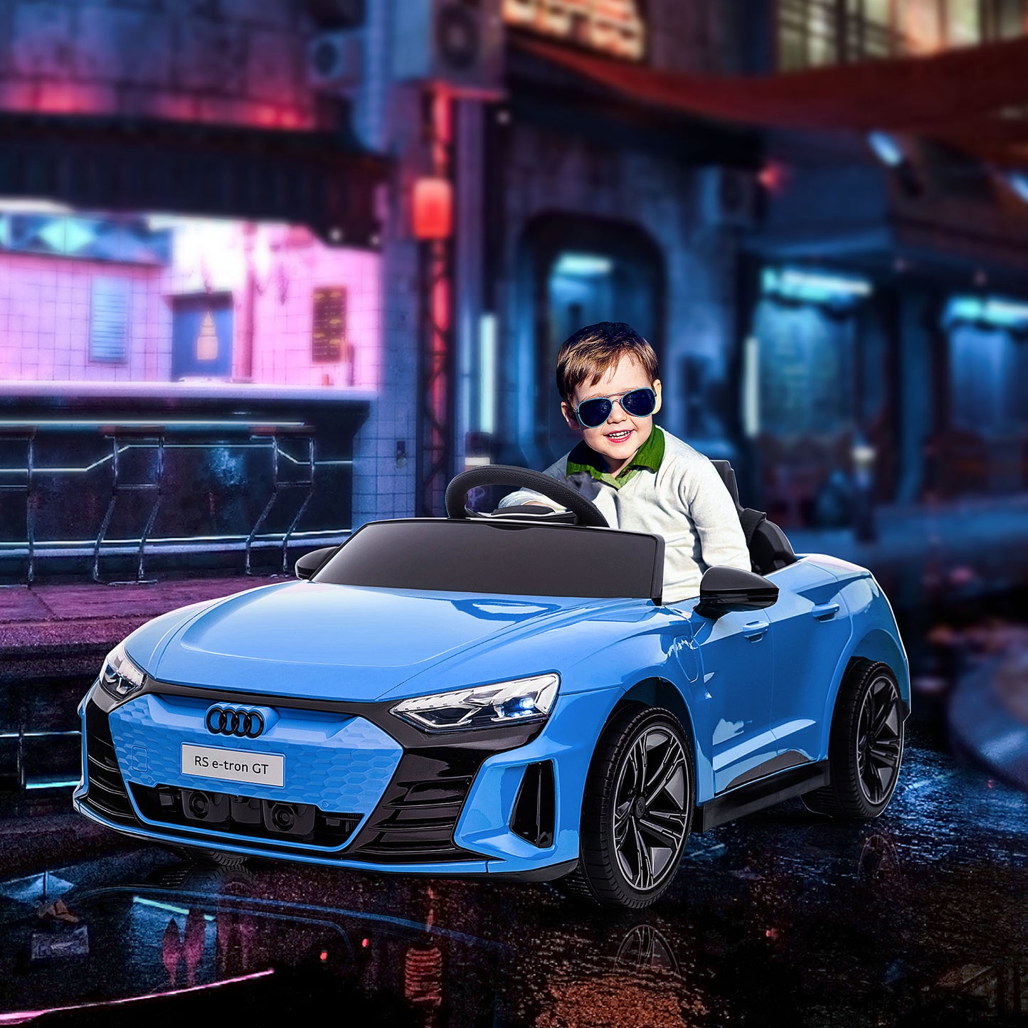 HOMCOM Audi Licensed Kids Electric Ride On Car with Parental Remote Control, 12V Battery Powered Toy with Suspension System, Lights, Music, Blue