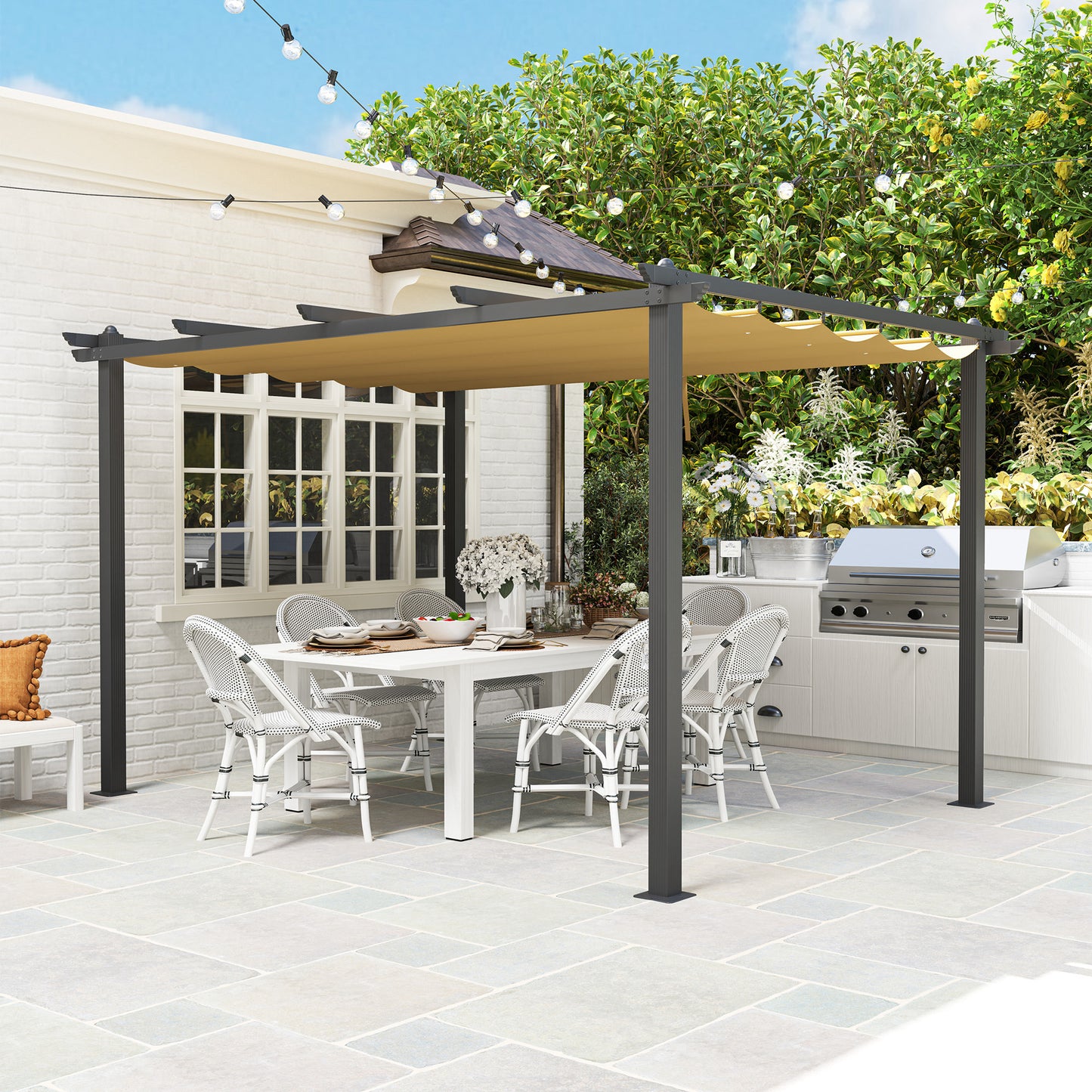 Outsunny 3 x 4m Aluminium Pergola, with Retractable Roof - Khaki