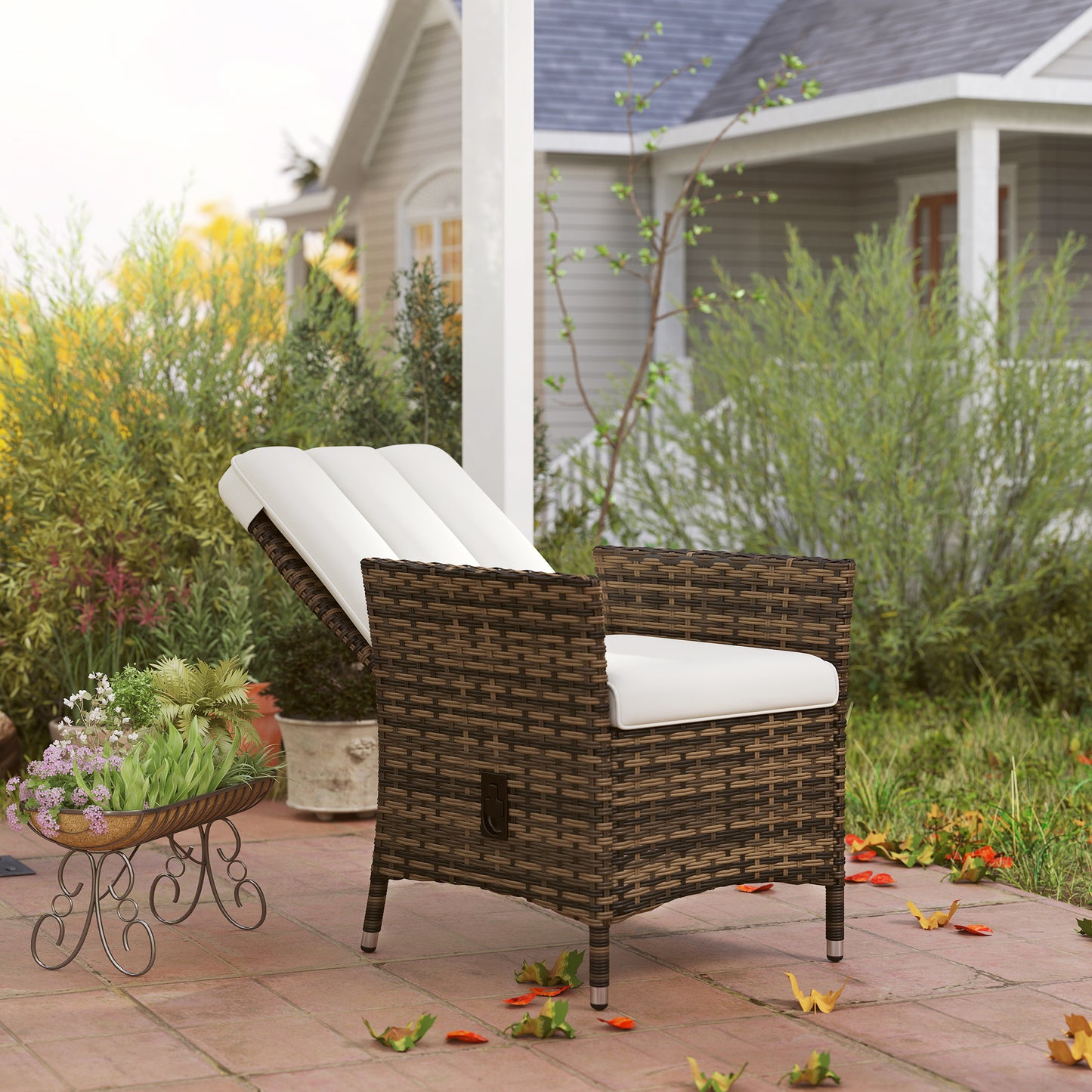 Outsunny 105°-150° Reclining Rattan Chair - Cream