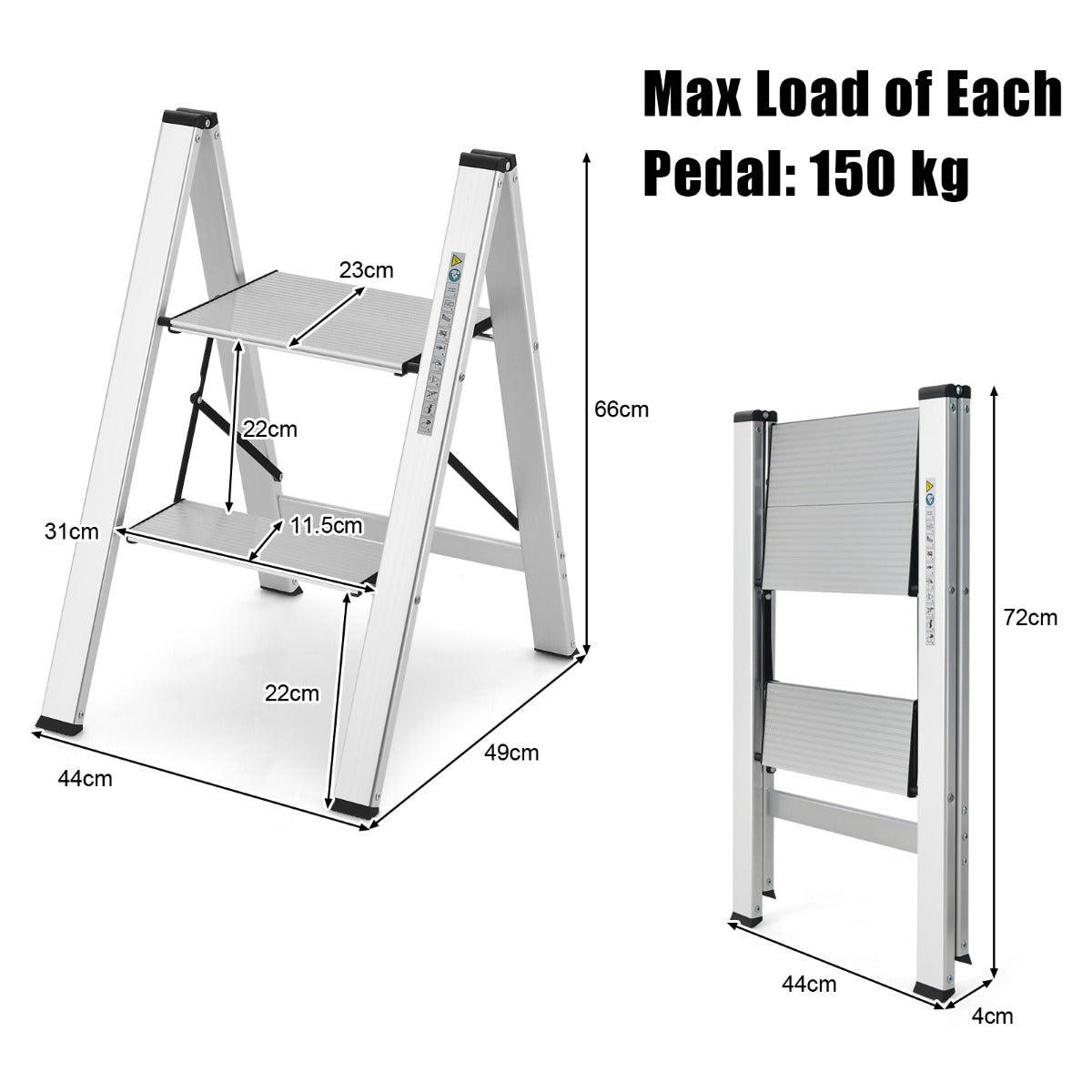 Aluminum Folding Step Stool with Non-Slip Pedal & Footpads