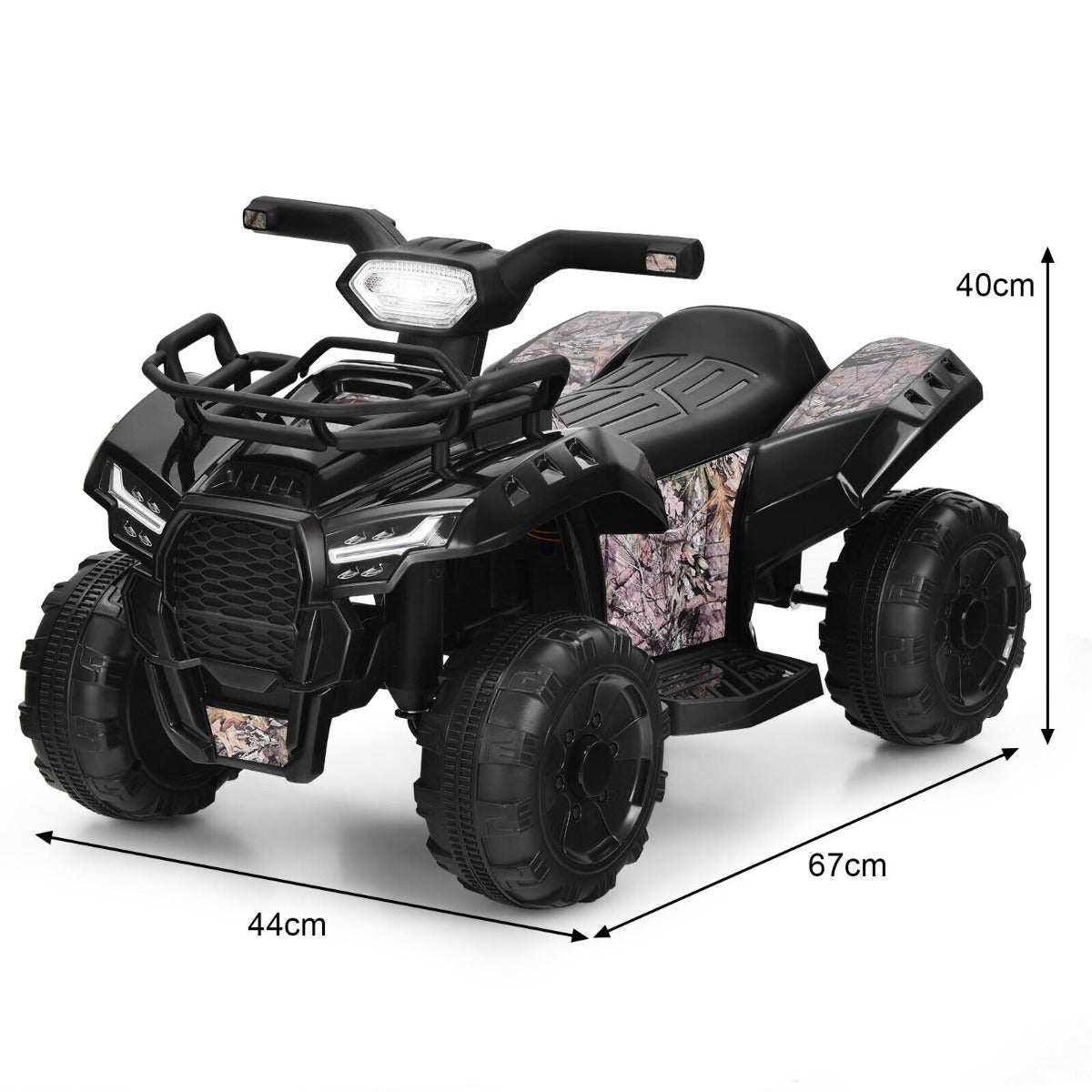 6V Battery Powered Quad Bike with LED Light Horn Music and Storage Box-Black