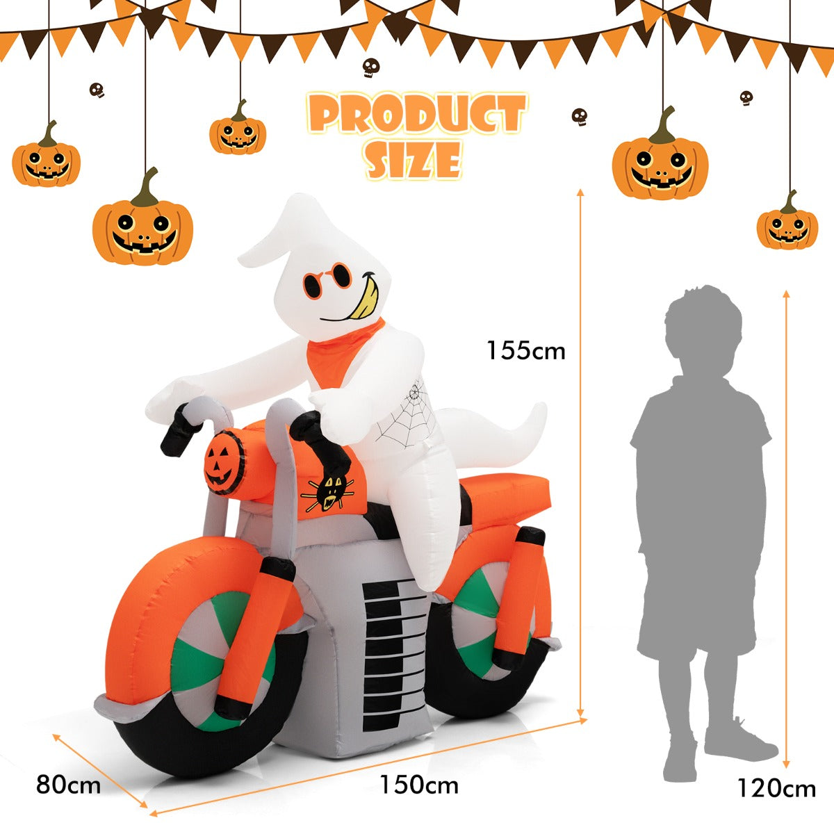 5 Feet Tall Halloween Inflatable Ghost Riding on Motor Bike Decoration