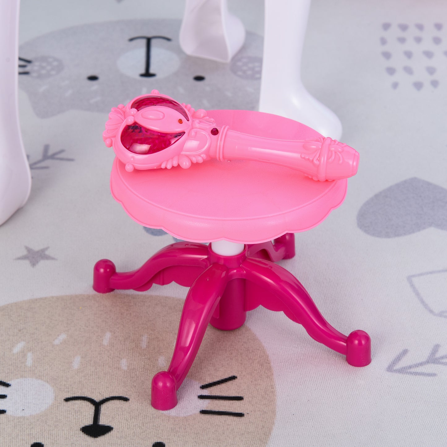 HOMCOM Kids Pretend Play Plastic Vanity Table Set w/ Sound Effect Pink