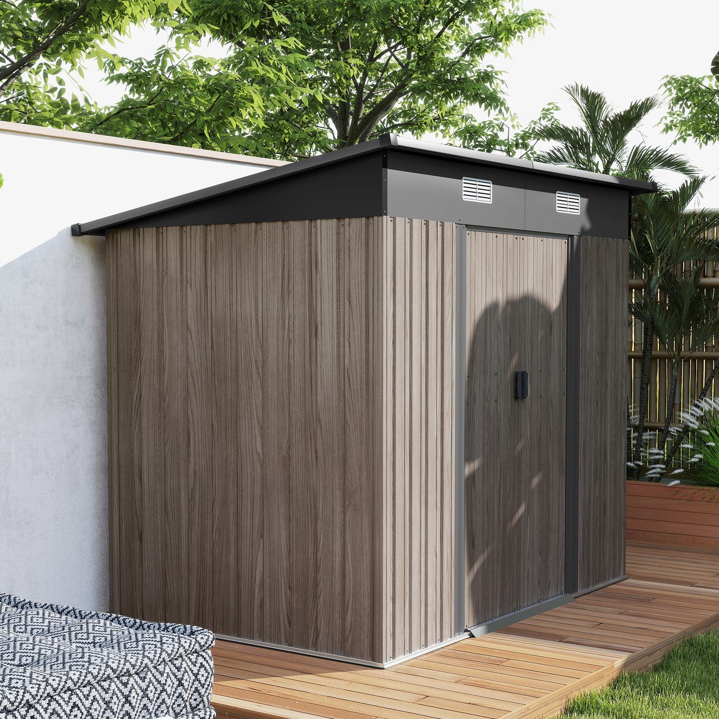 Outsunny 4 x 7ft Metal Shed - Grey Wood-Effect