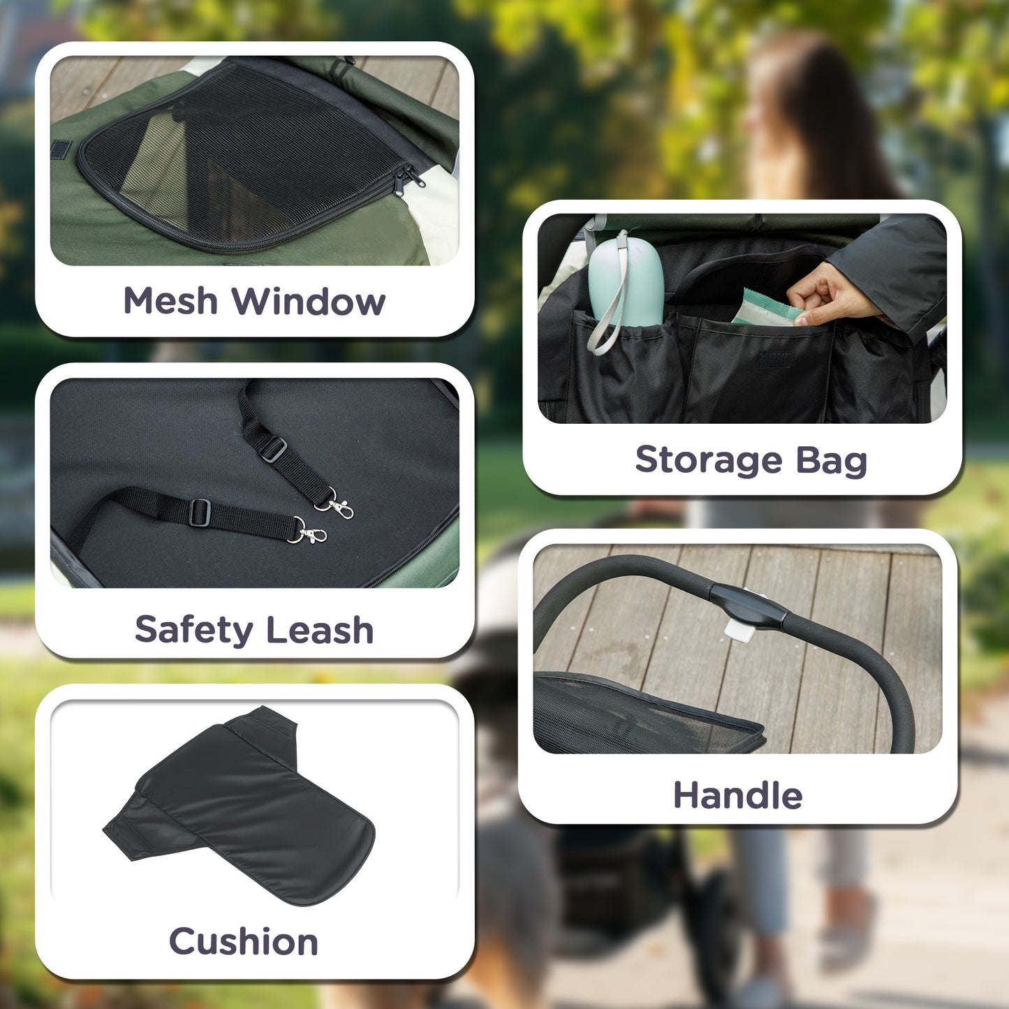 PawHut Foldable Pet Stroller for Large Dogs with Four Big Wheels, Shock-Absorbing Frame, Safety Leashes, Brakes, Dark Green