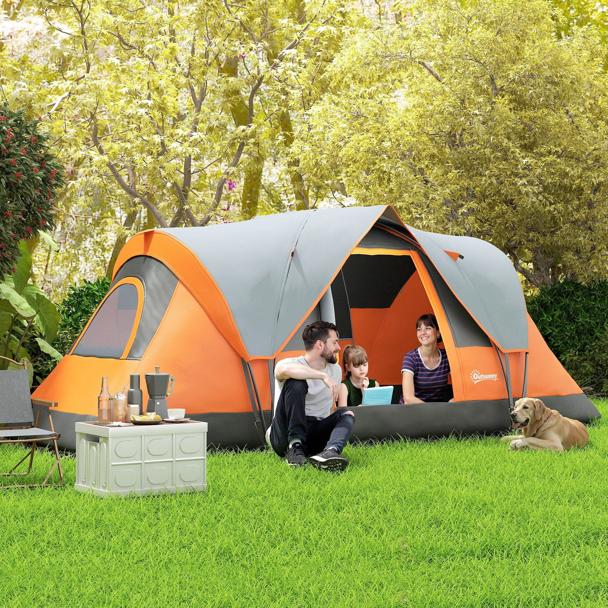 Tent Box Outsunny Campingzelt Fr 5-6 Personen  Mit Fibreglas- Und  Stahlgestell, Wasserdicht (3000 Mm), Orange