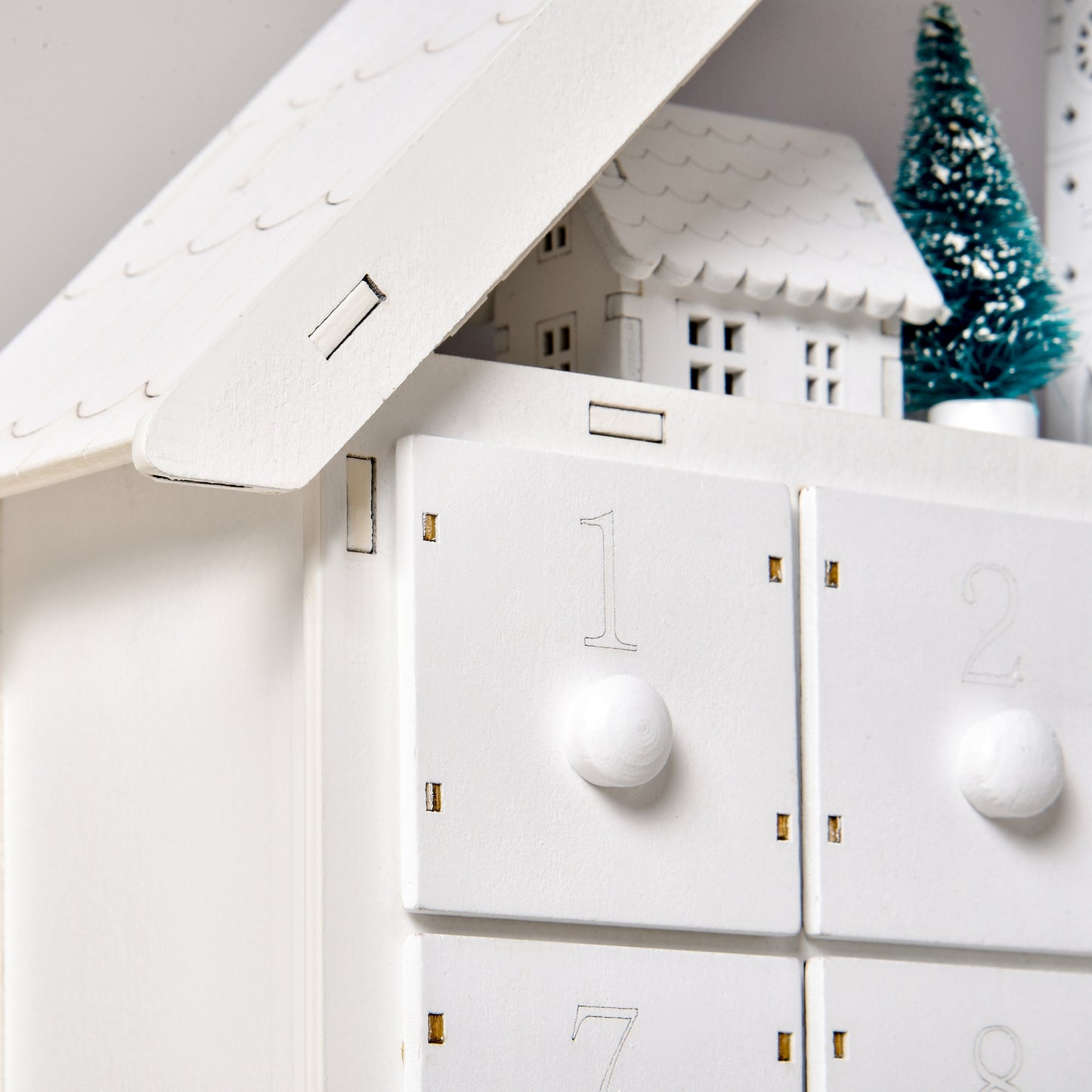 HOMCOM Christmas Advent Calendar, Light Up Table Xmas Wooden House Holiday Decoration with Countdown Drawer, Village, for kids Adults, White