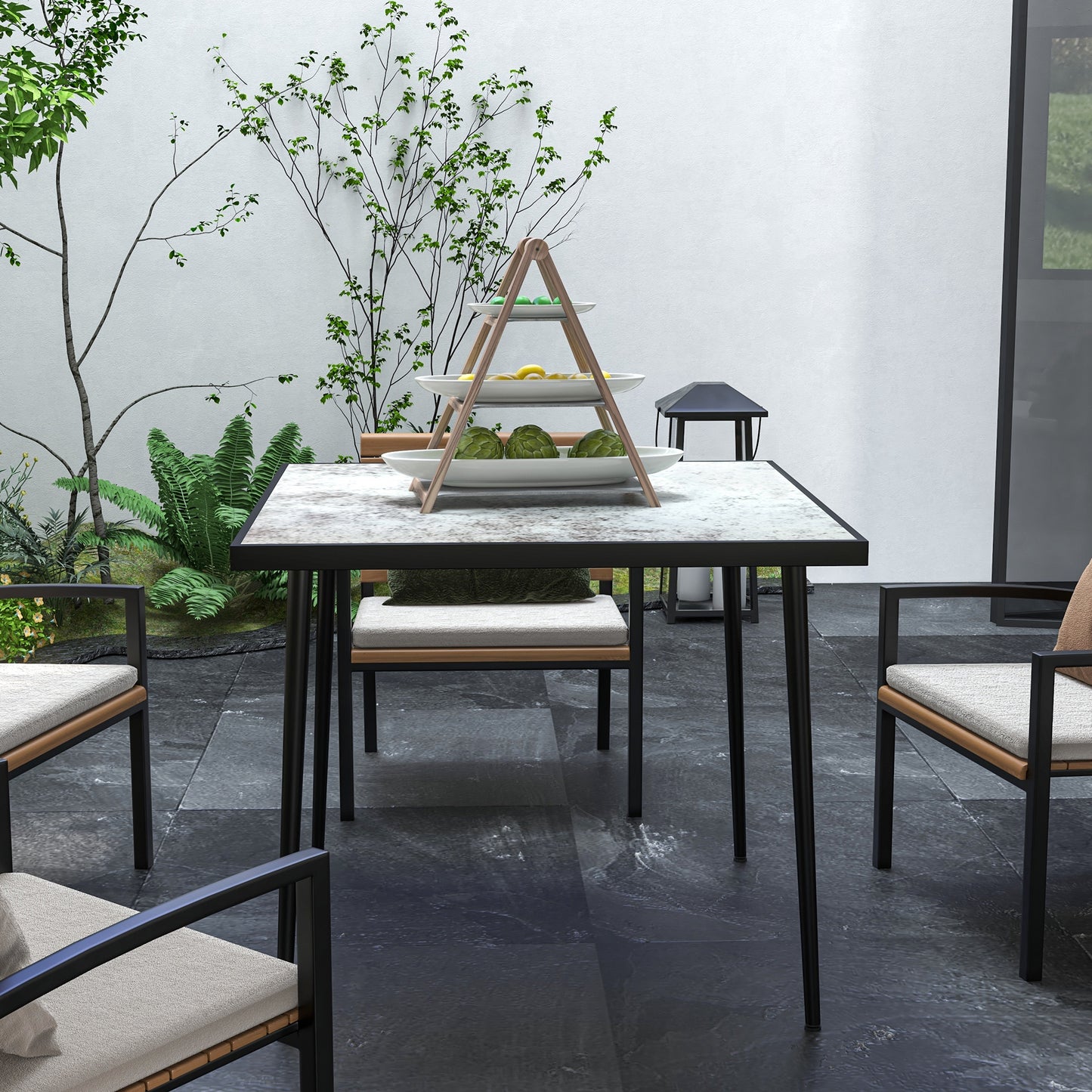 outsunny-square-garden-table-outdoor-dining-table-for-4-with-marble-effect-tempered-glass-top-and-steel-frame-for-patio-grey