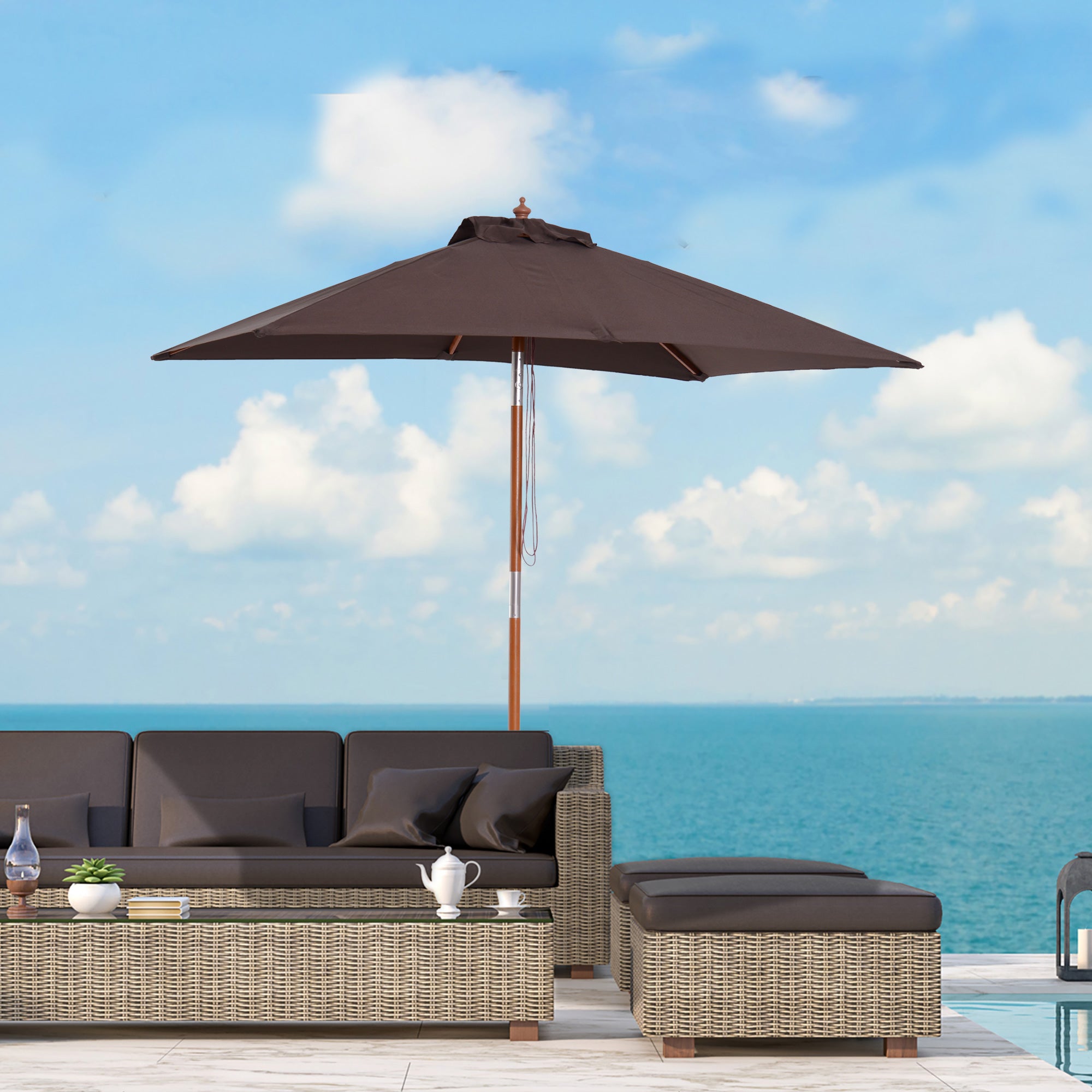 Outsunny 2m x 1.5m Bamboo Patio Umbrella with Tilt – GardenArch
