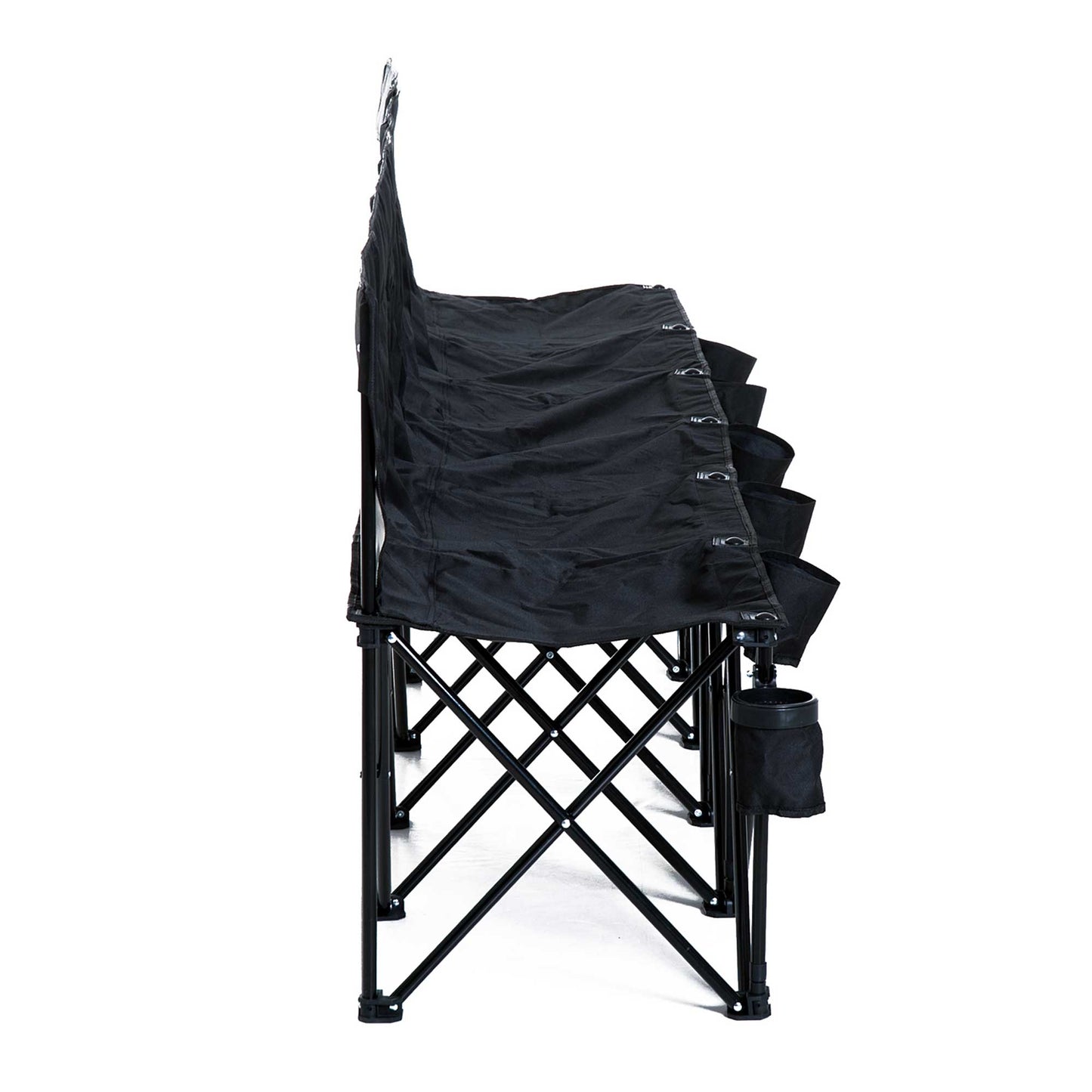 outsunny-6-seater-folding-sports-bench-outdoor-picnic-camping-portable-spectator-chair-steel-frame-w-cup-holder-carry-bag-black